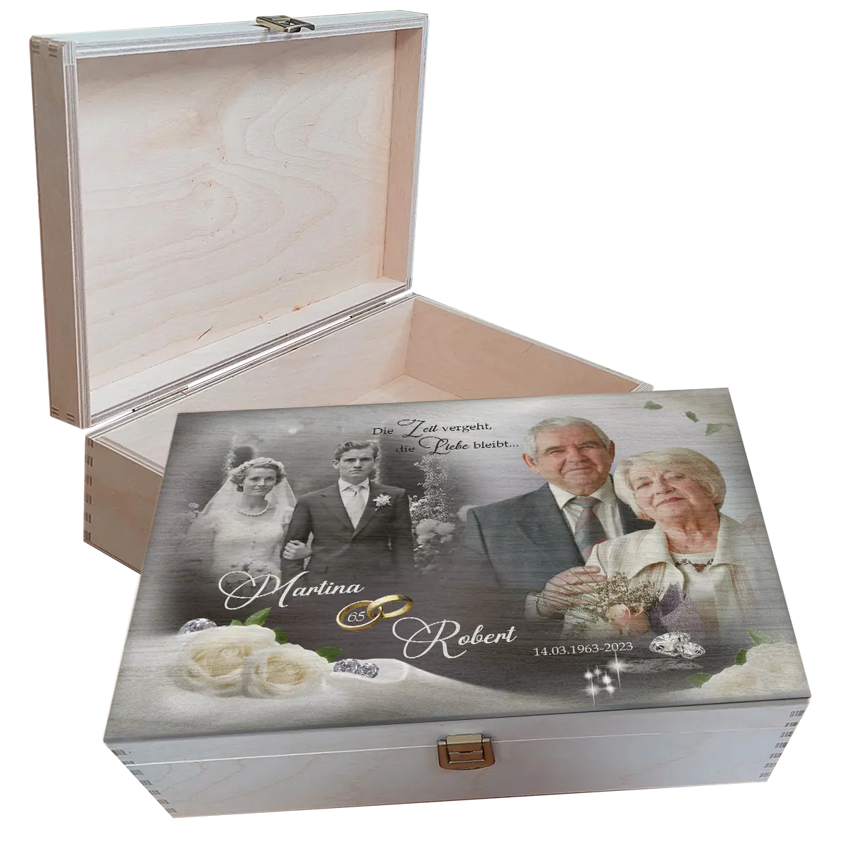 Holzbox zur Eisernen Hochzeit – Personalisiertes Fotogeschenk