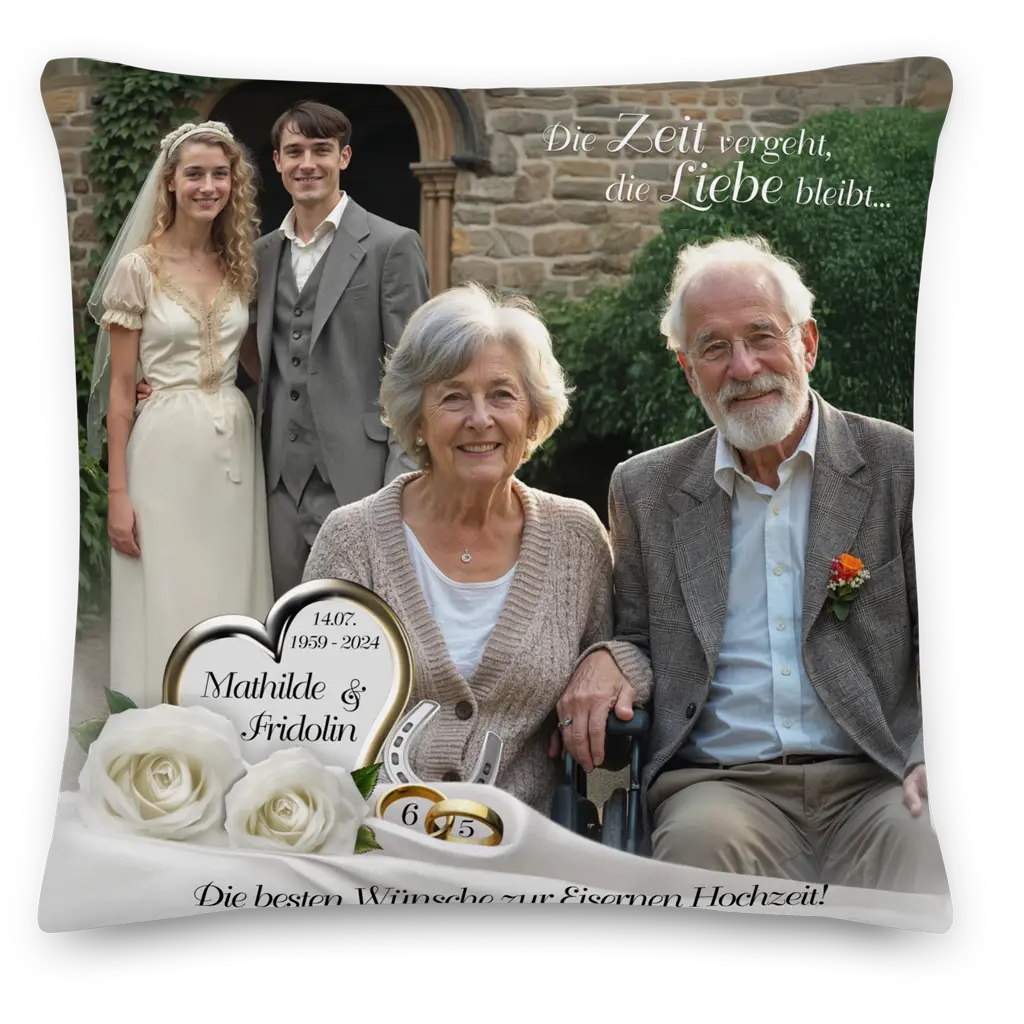 Kissen mit Hochzeitsfoto und Namen zum Jubiläum