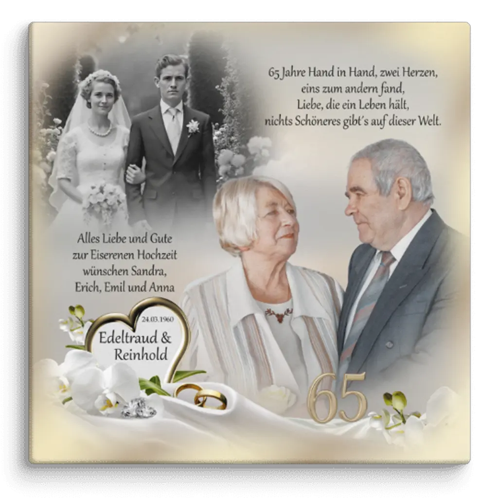Leinwanddruck mit Hochzeitsfotos zur Eisernen Hochzeit