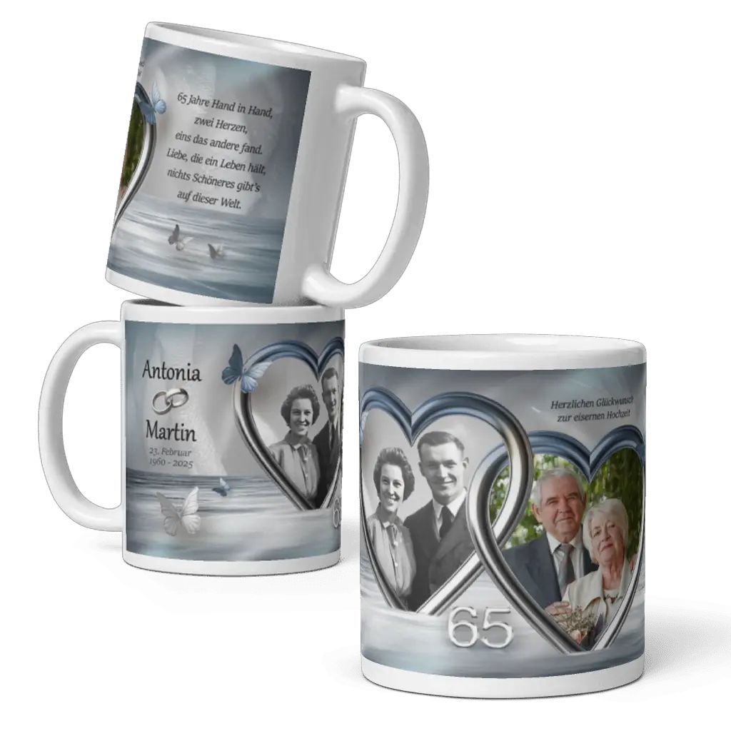 Geschenkidee Eiserne Hochzeit Tasse mit personalisiertem Foto