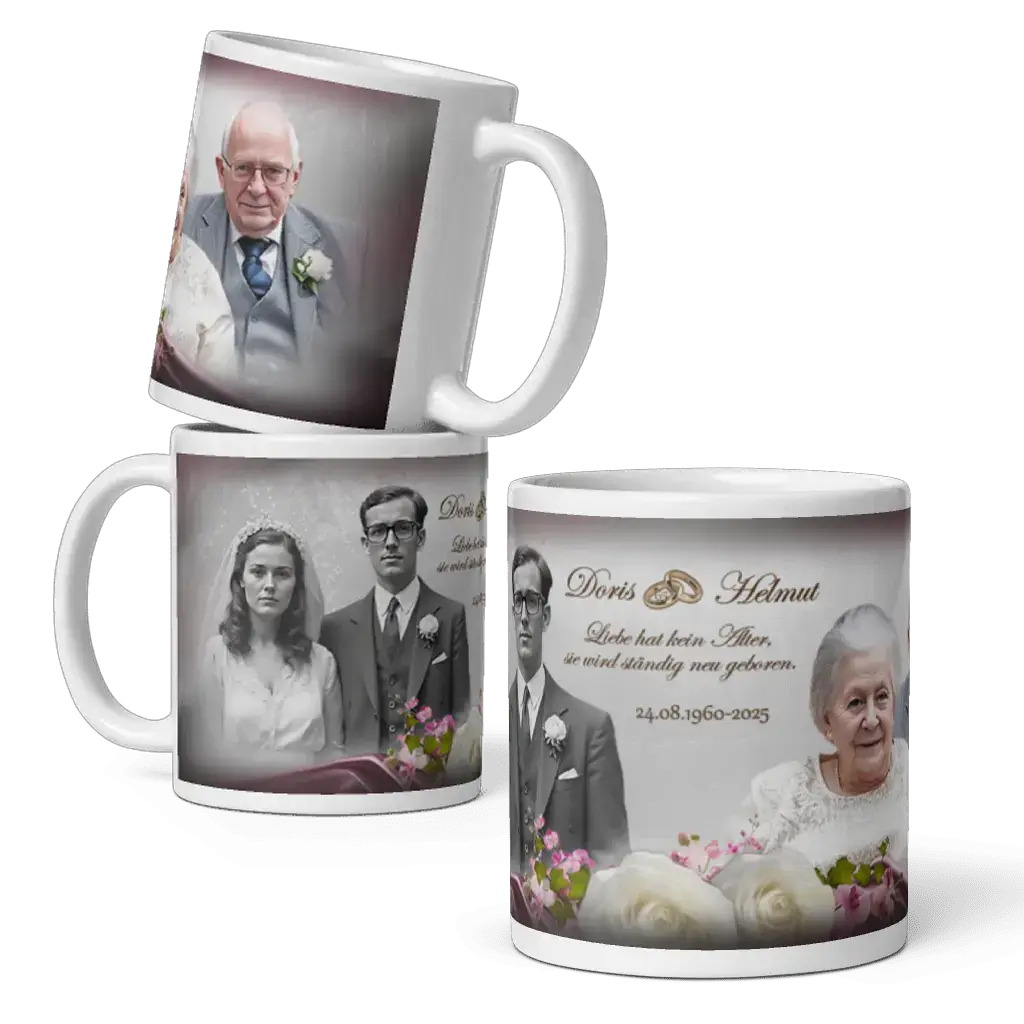 Personalisierte Tasse mit Namen und Datum zur Eisernen Hochzeit