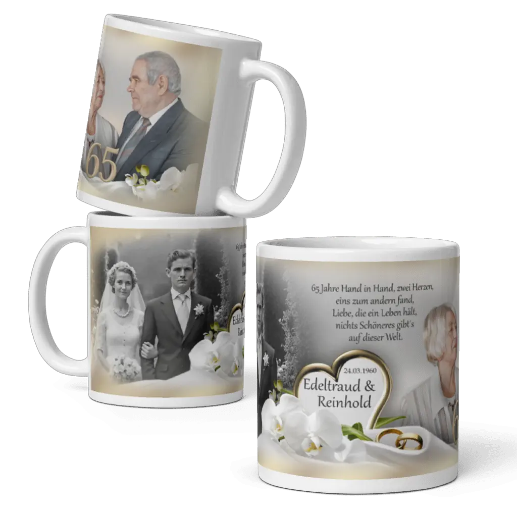 Hochzeitsjubiläum Tasse 65 Jahre Keramik mit Bild und Text