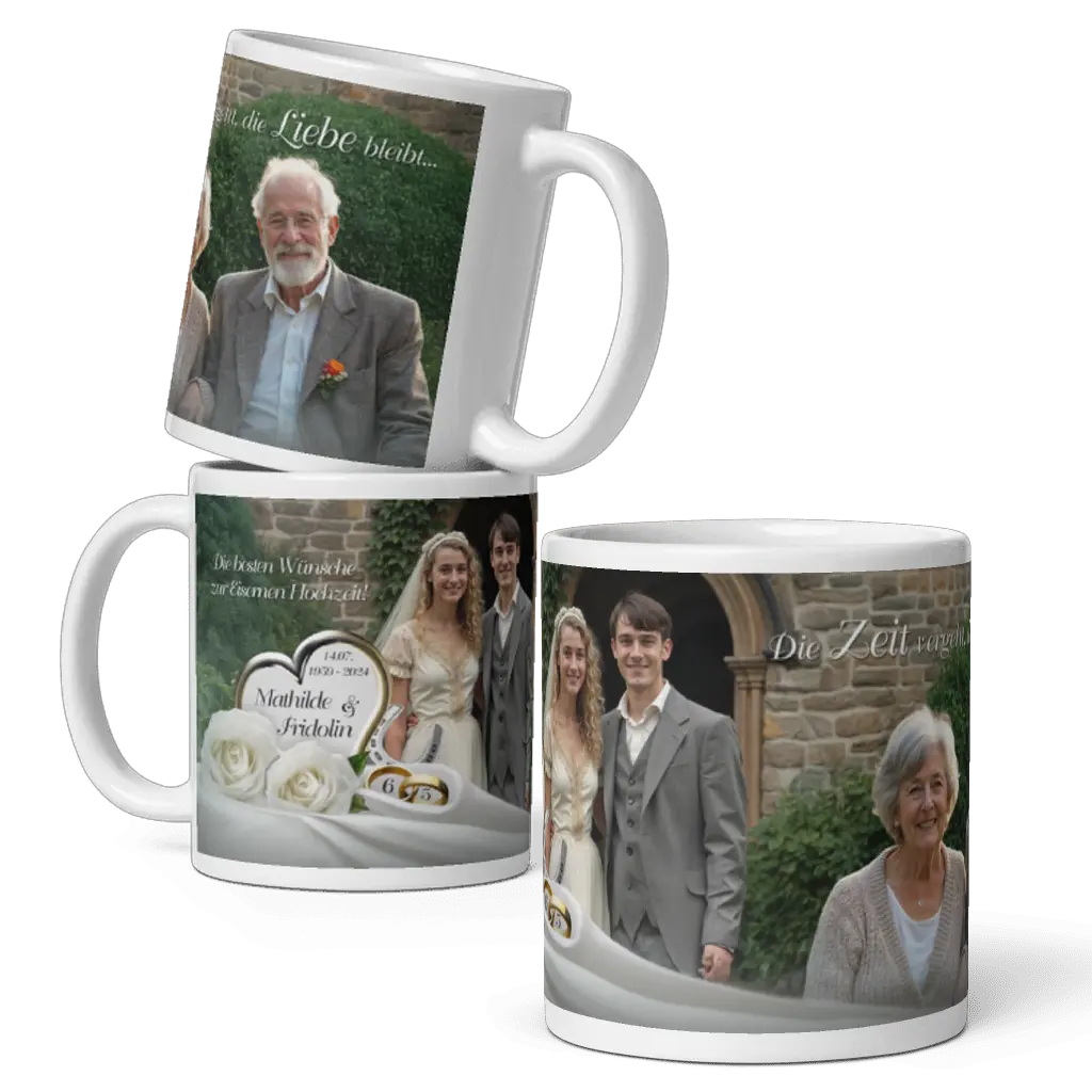 Tasse Keramik 65 Jahre Ehe personalisiert mit Namen und Datum