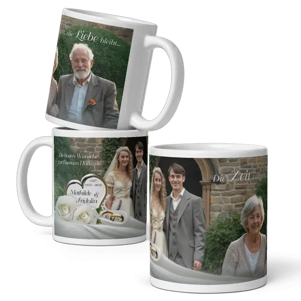 Tasse Keramik 65 Jahre Ehe personalisiert mit Namen und Datum