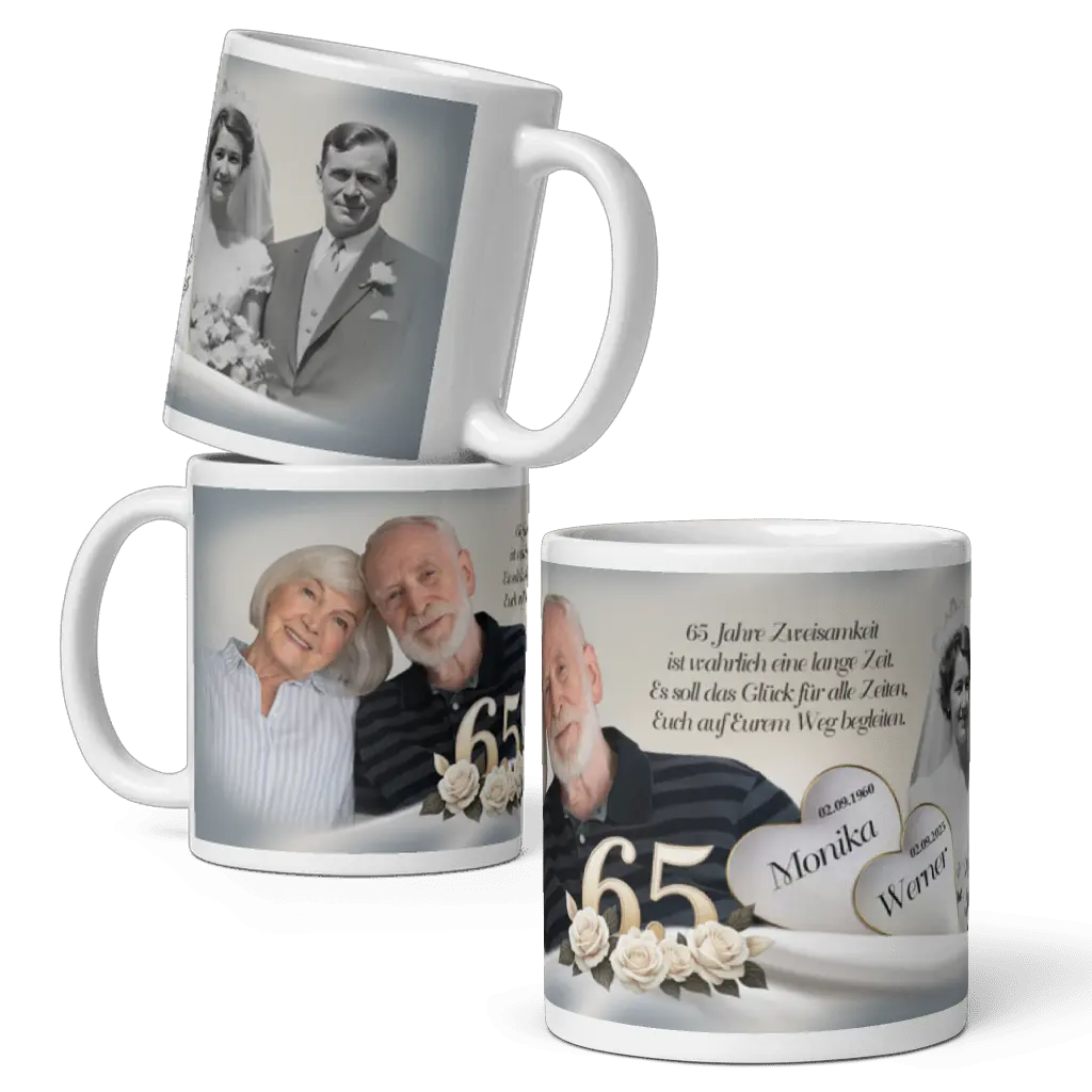 Hochzeitsgeschenk Eiserne Hochzeit Tasse mit persönlichem Bild