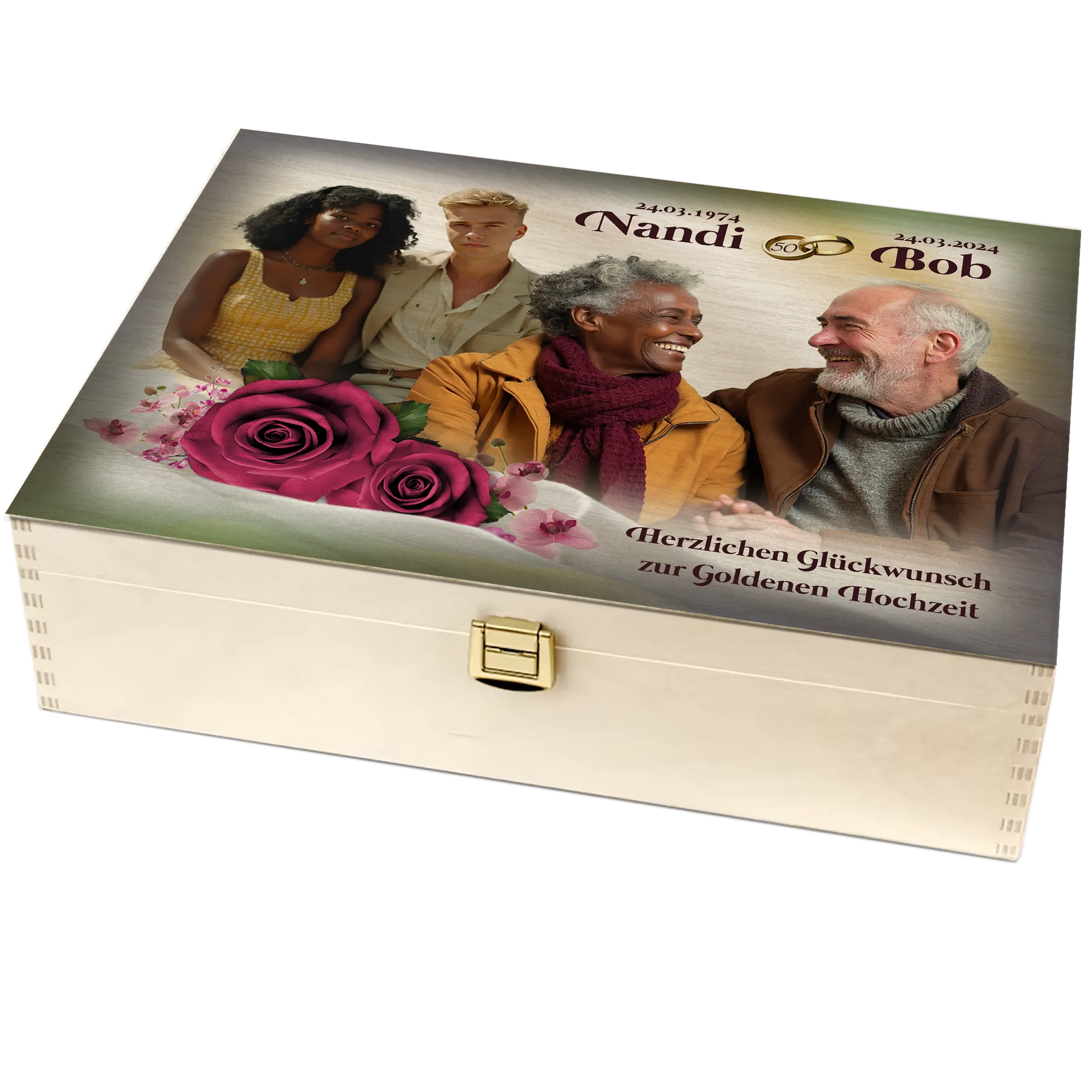 Rustikale Holzbox als persönliches Geschenk zur Goldenen Hochzeit