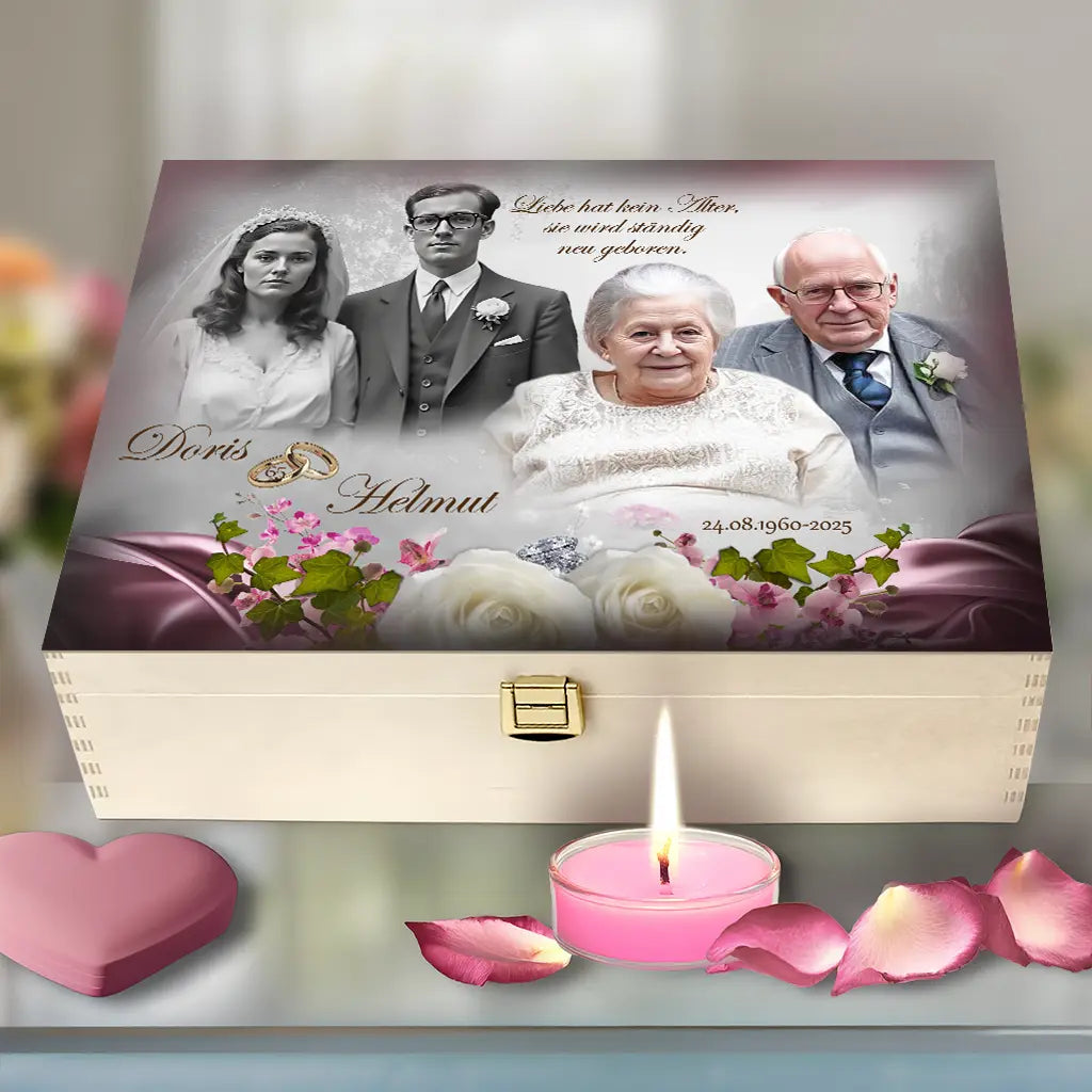 Mockup-Holzbox Eiserne Hochzeit personalisiert mit Foto