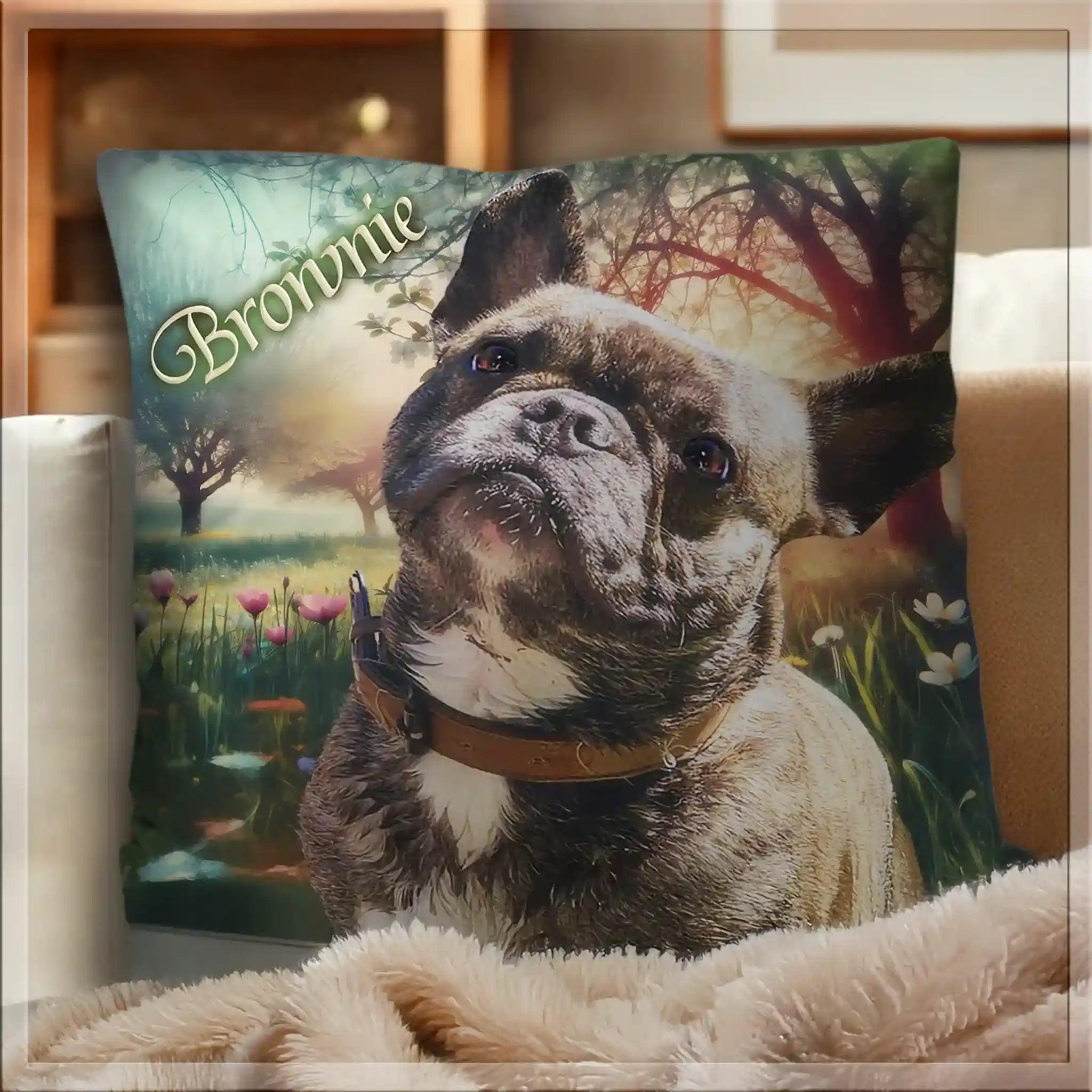 Personalisierte Hundekissen mit französischer Bulldogge Motiv und Name Brownie, Sofa Dekoration
