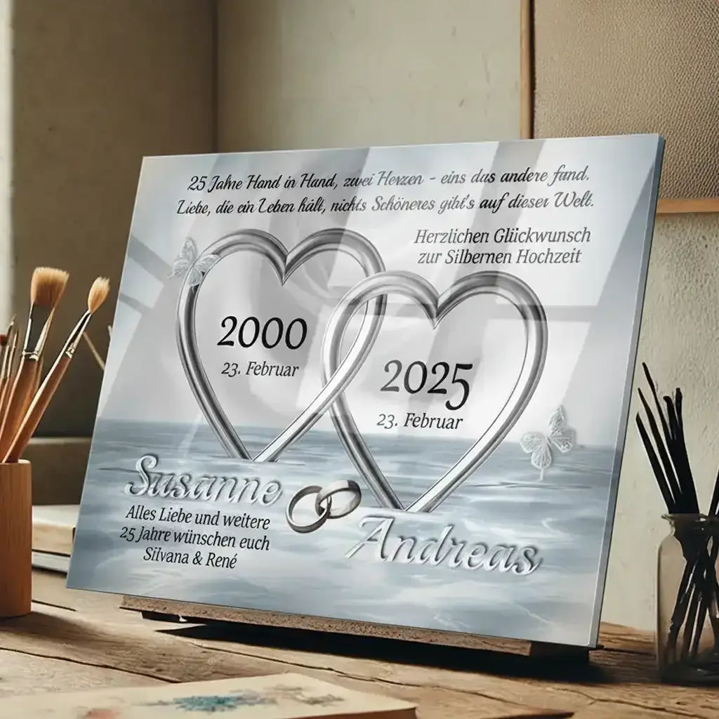 Geschenk - personalisierte Acrylglasbilder mit Herzen für besondere Anlässe und Hochzeiten