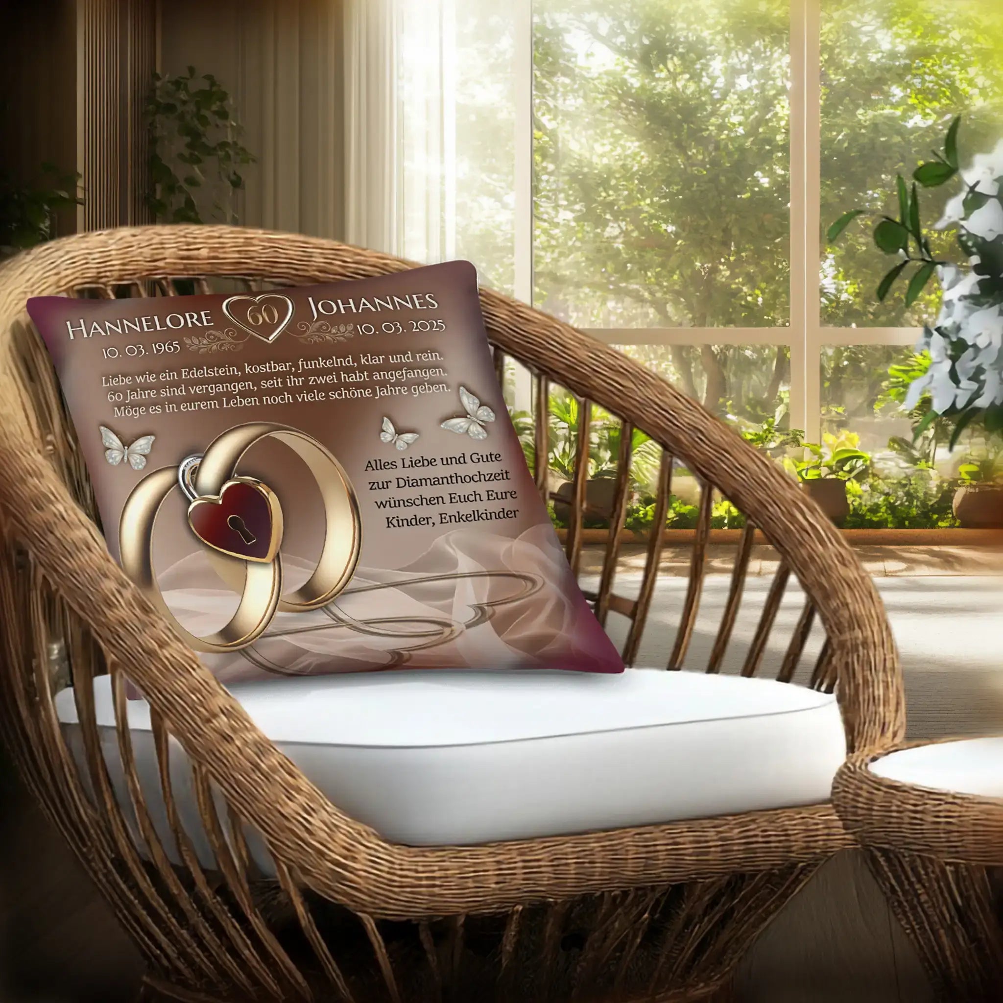 Mockup Dekoratives Andenken zur Diamanthochzeit auf Kissen