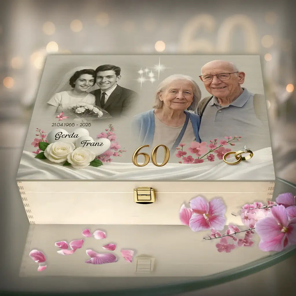 Erinnerungsbox zum 60. Hochzeitstag mit romantischem Fotomotiv