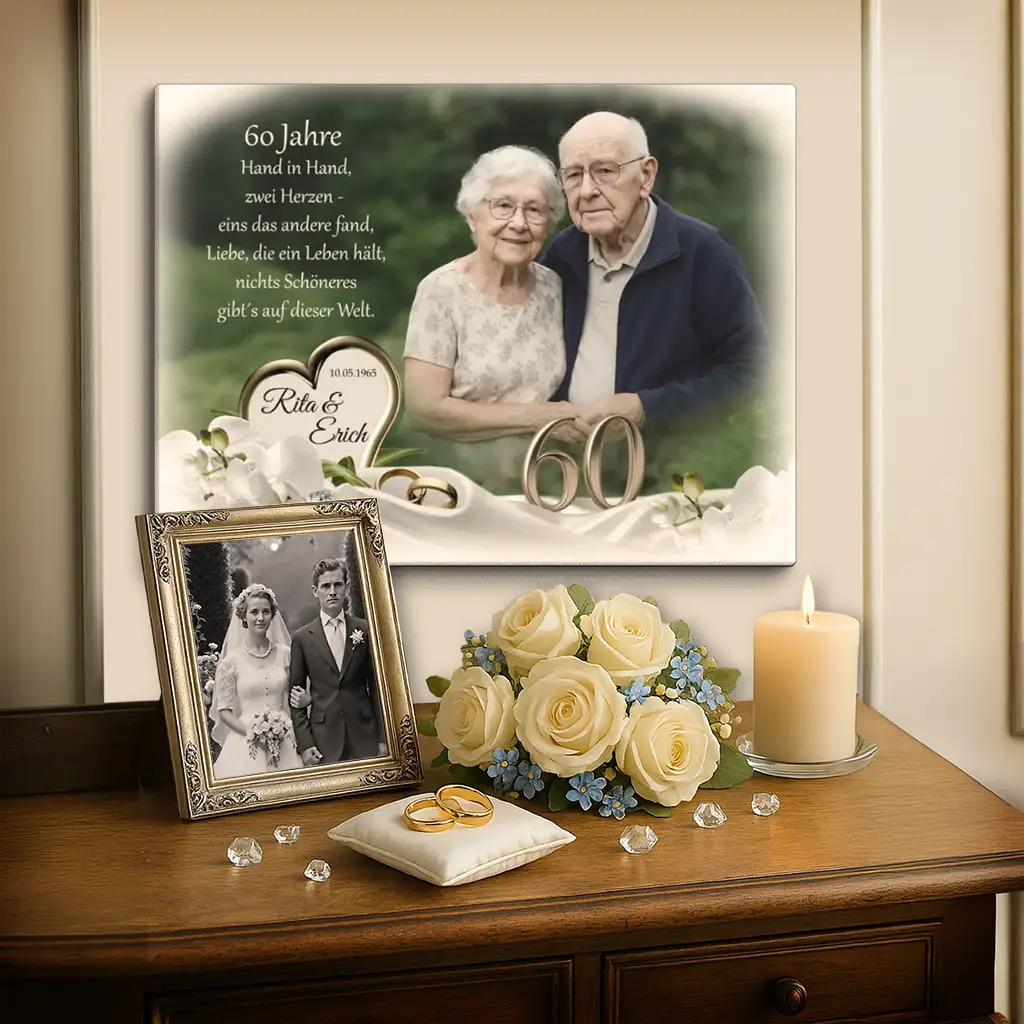 Personalisierte Leinwand zur Diamanthochzeit mit Foto und Namen – edles Andenken an 60 Jahre Liebe