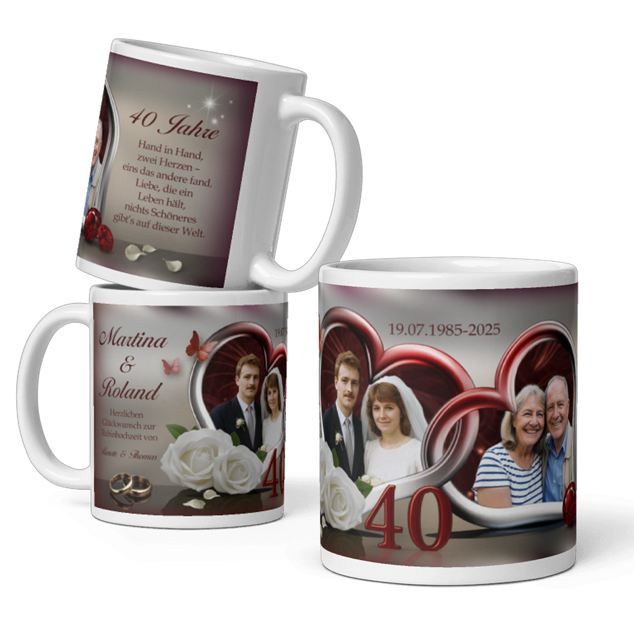 Elegante Tasse zum 40. Hochzeitsjubiläum mit Rubin-Dekor