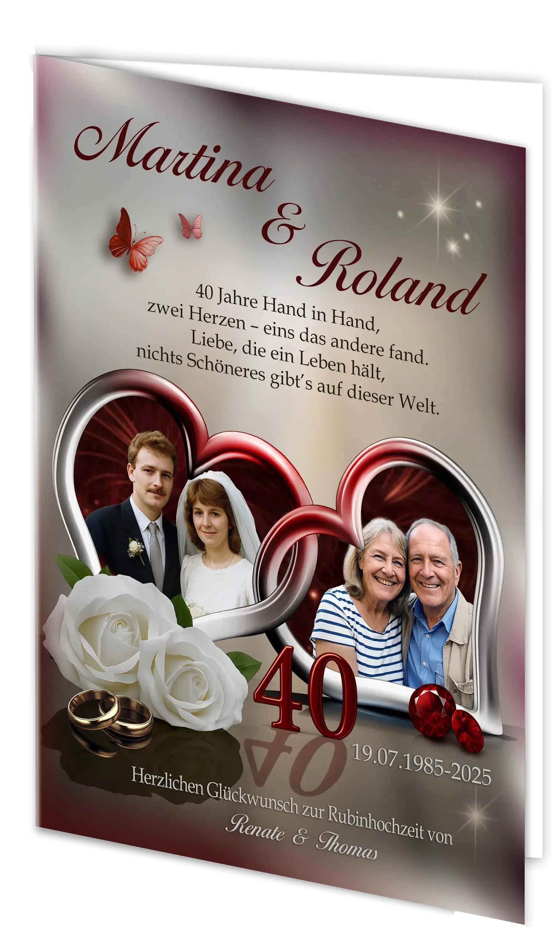 Rubinhochzeit Glückwunschkarte mit persönlicher Botschaft