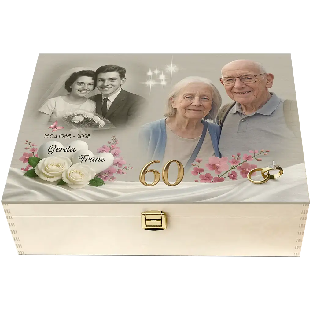 personalisierte Andenkenbox für 60 Jahre Ehe mit Namen und Datum