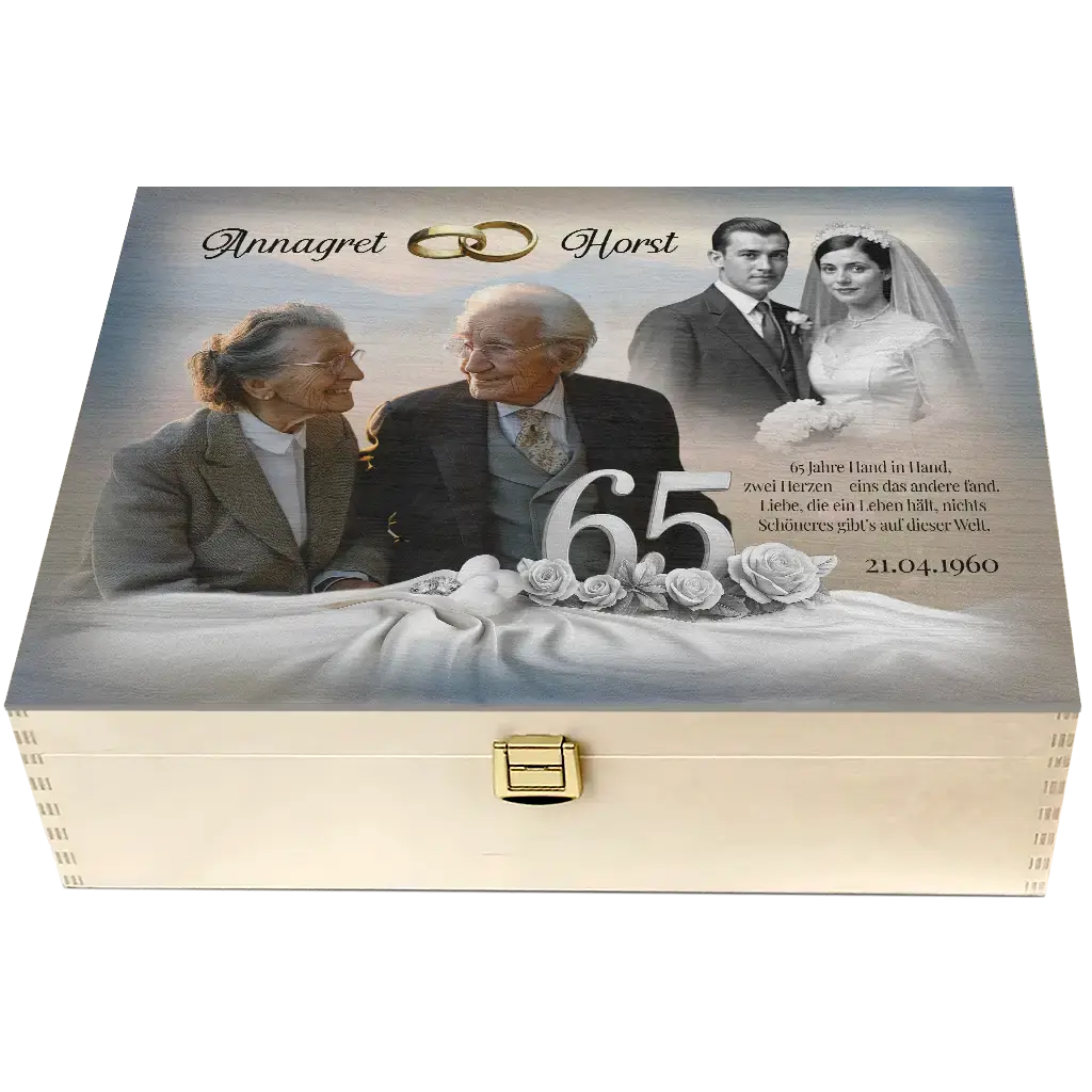 Geschenkbox 65 Jahre Ehe mit Text und Bild