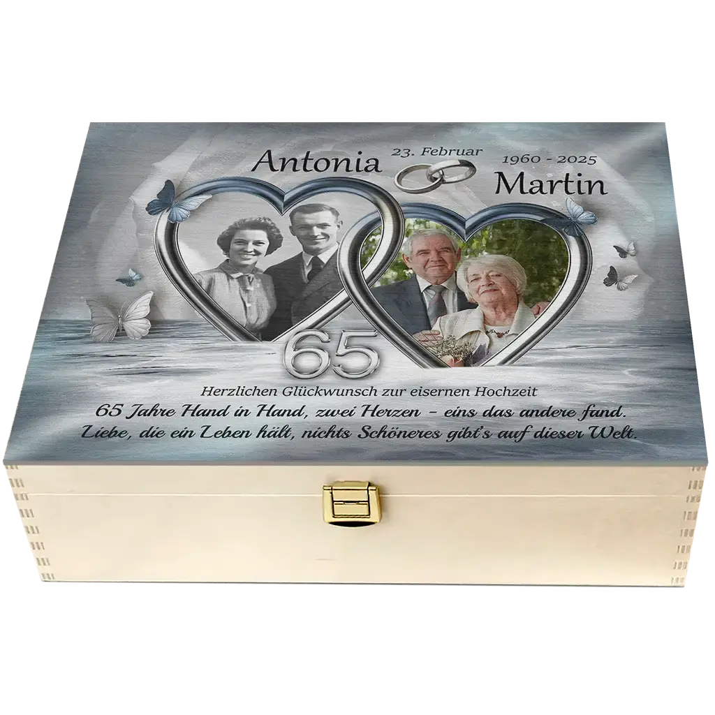 Individuelle Holzbox Jubiläumsgeschenk Eiserne Hochzeit