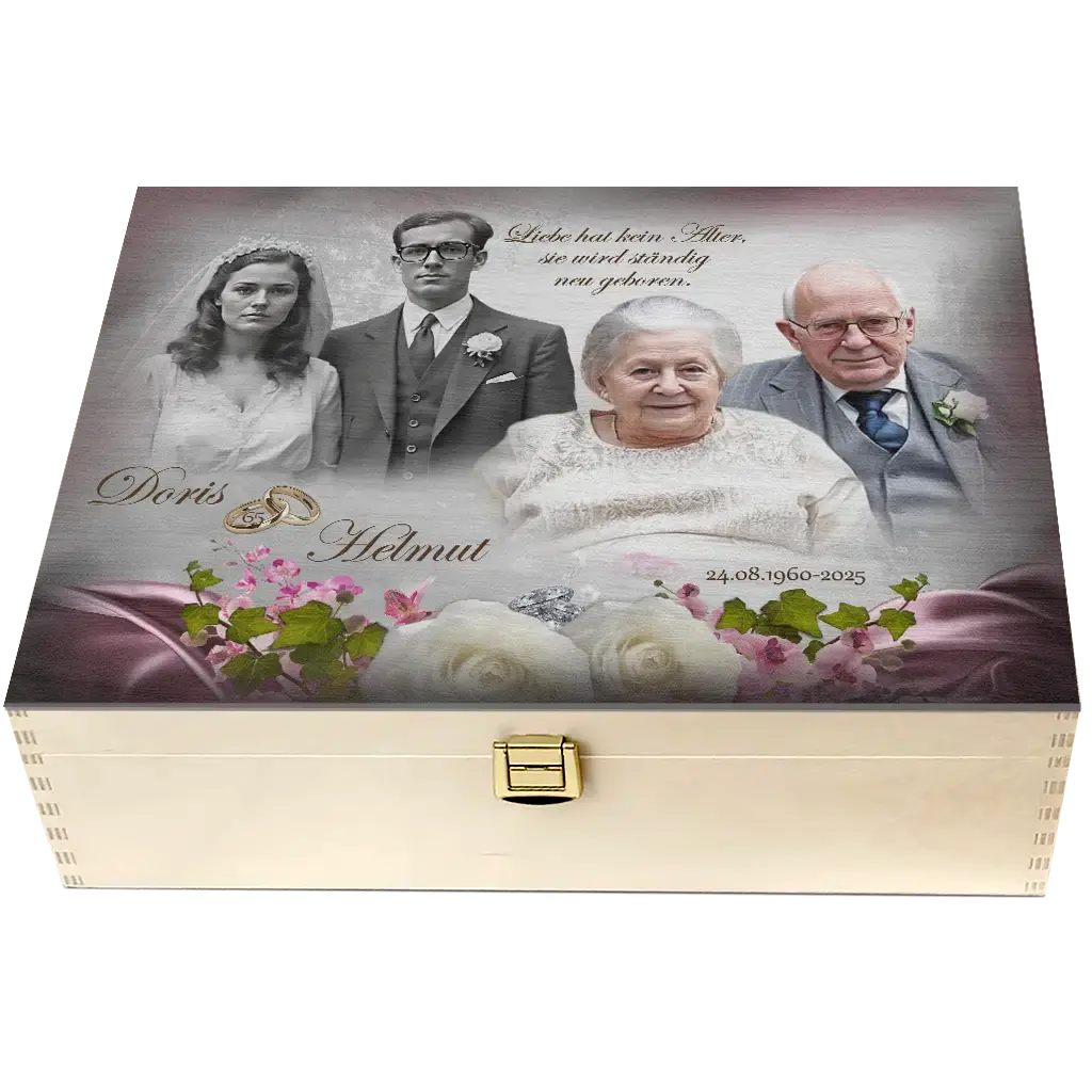 Holzbox zur Eisernen Hochzeit – Personalisiertes Fotogeschenk