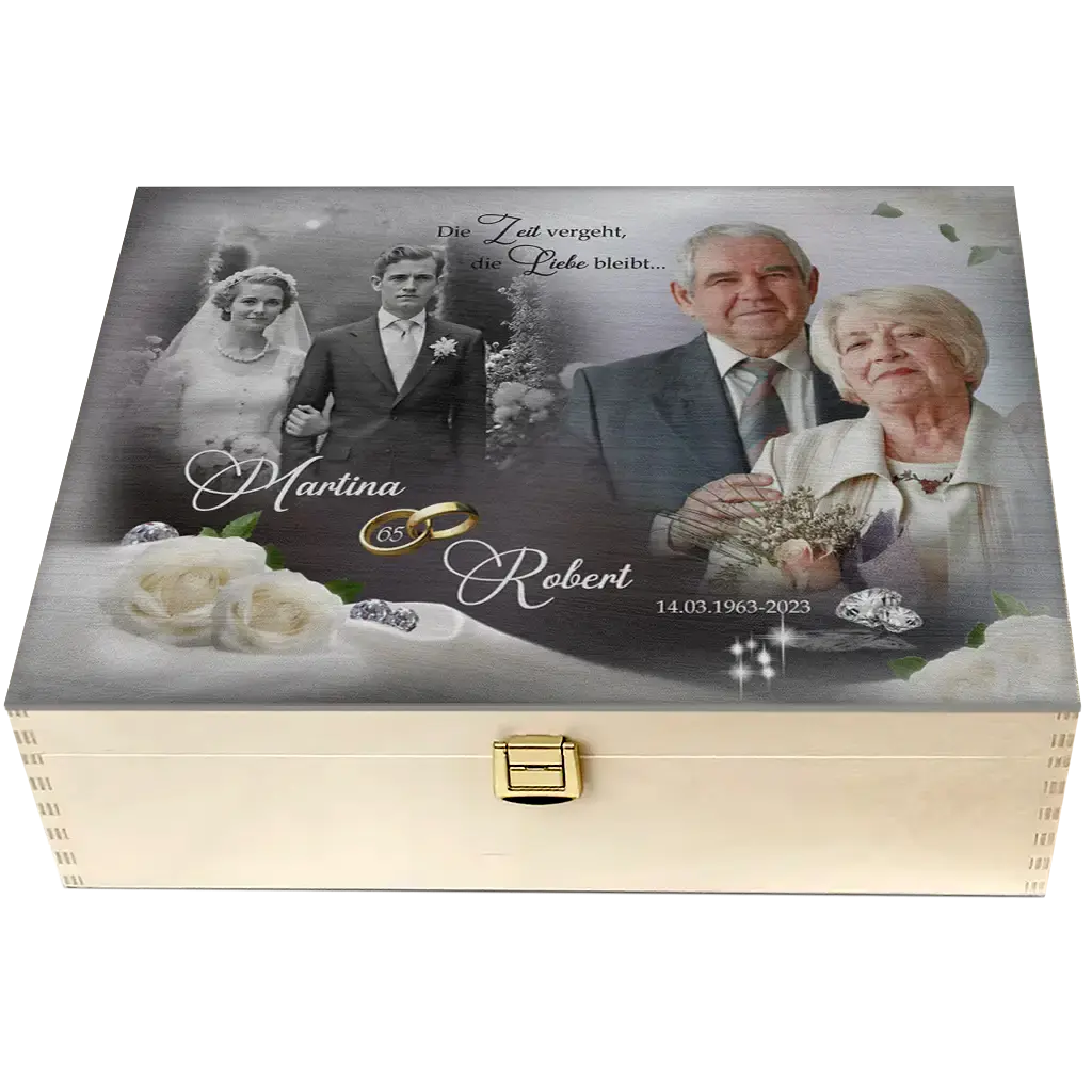 Holzbox zur Eisernen Hochzeit – Personalisiertes Fotogeschenk