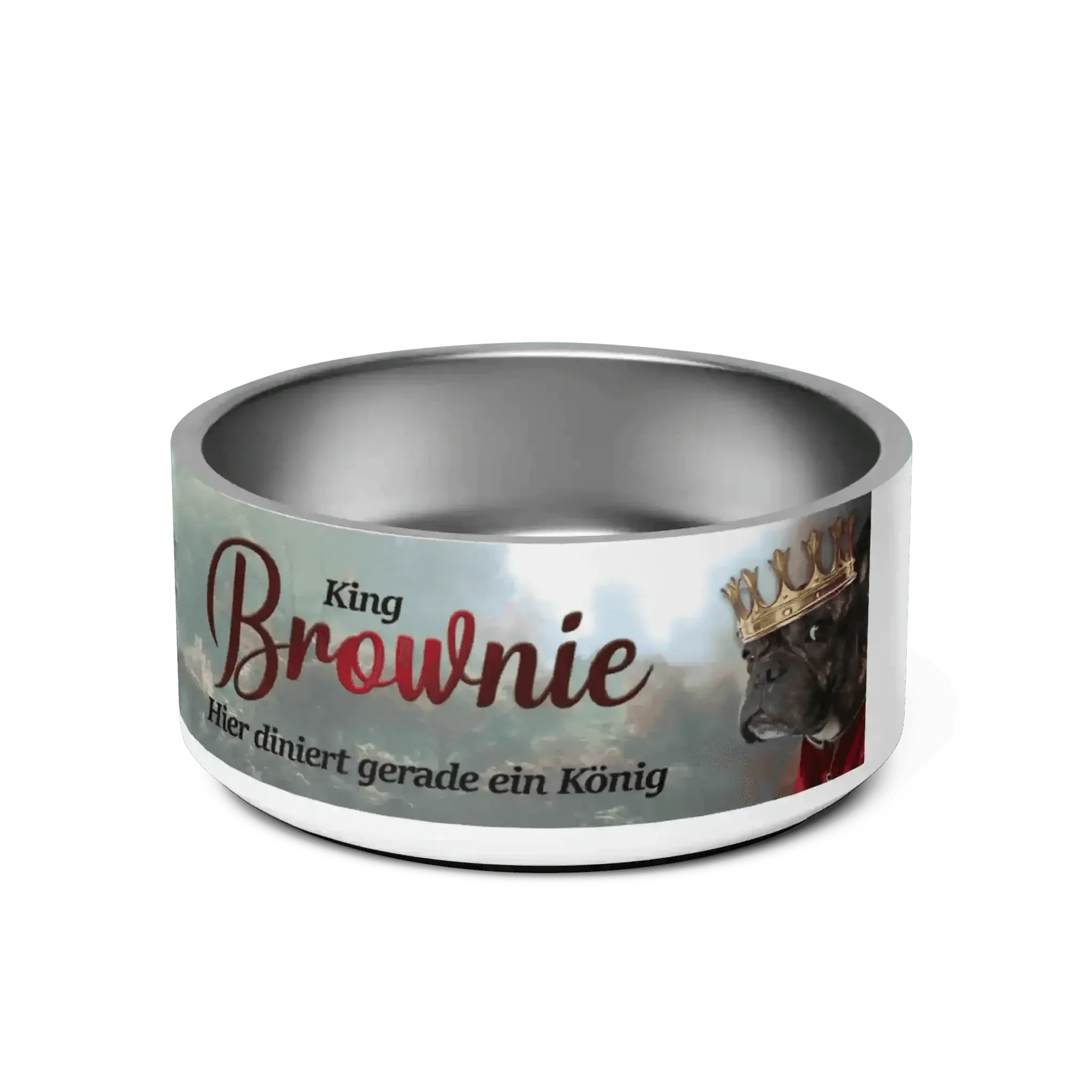 Hundenapf mit Aufschrift King Brownie, Bild von Hund mit goldener Krone, personalisierbar