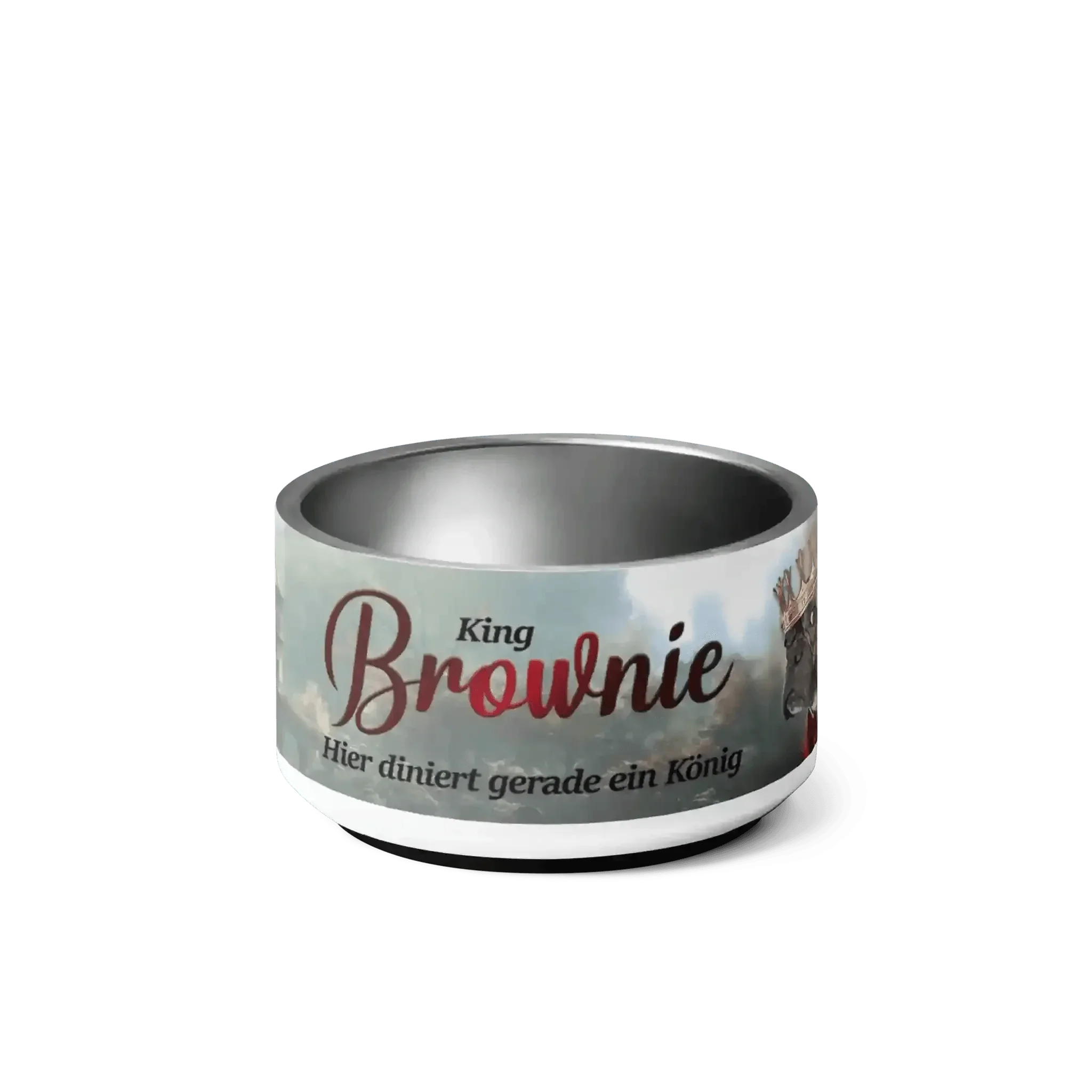 Personalisierter Hundenapf mit Aufschrift King Brownie und Hunde-Motiv, modernes Design