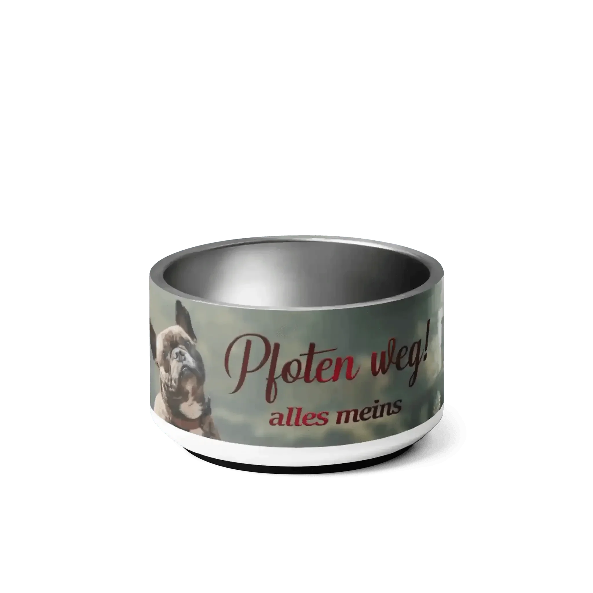 Hundenapf mit Französische Bulldogge Motiv und Aufschrift 'Pfoten weg! alles meins'