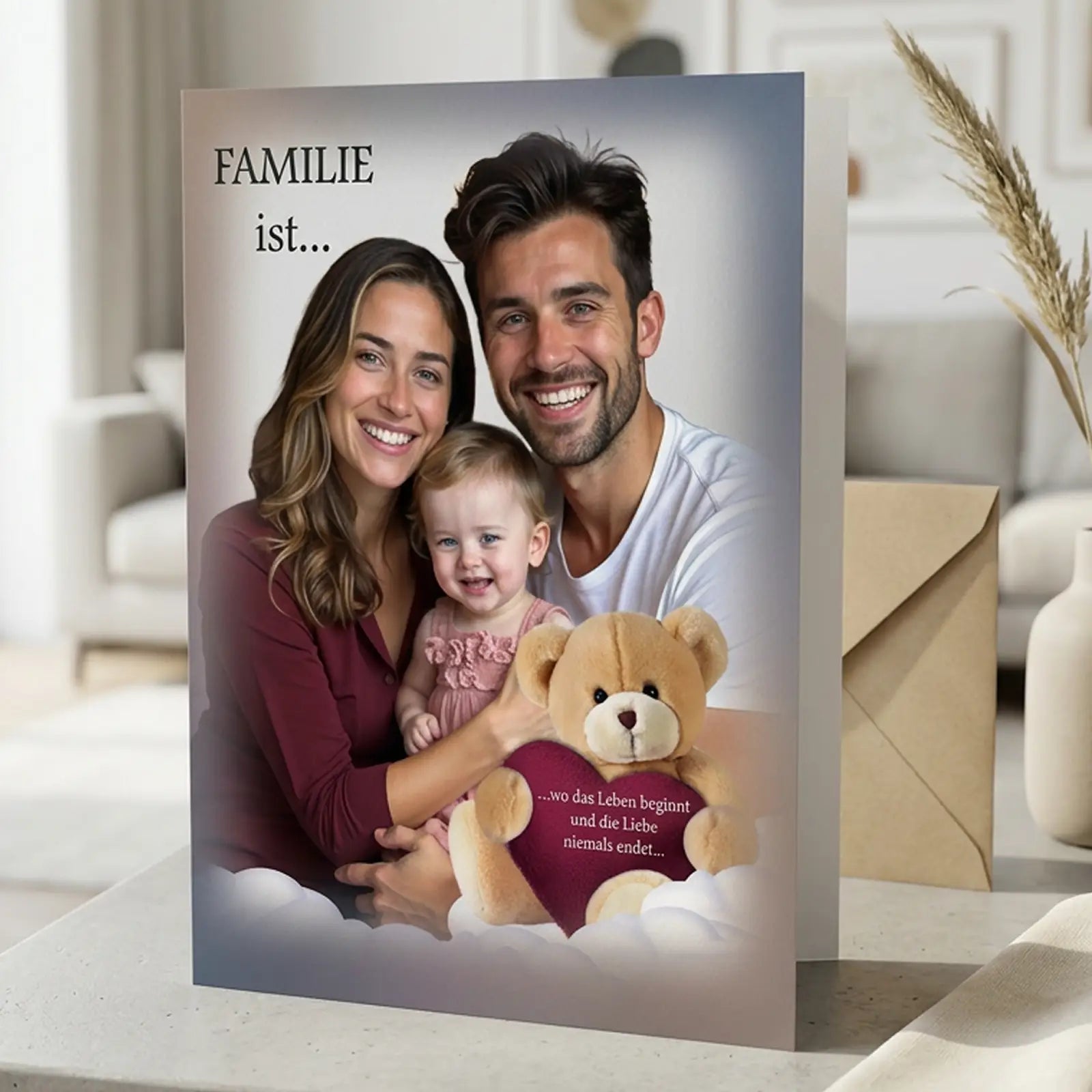 einzigartige Karte mit Foto und Name, personalisiert für die Familie als persönliches Geschenk