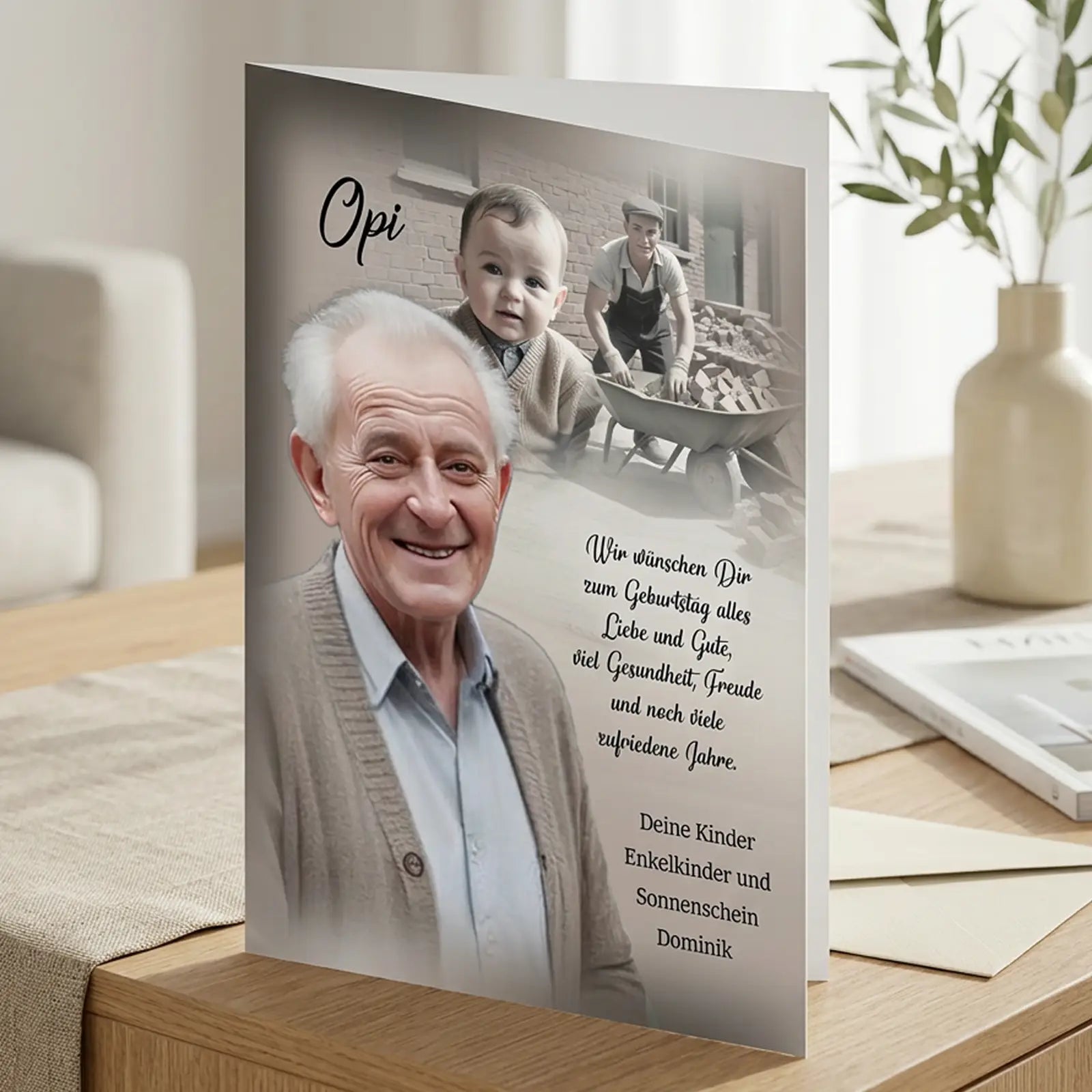 individuelle Grußkarte mit Foto und Name als personalisiertes Geschenk zum Geburtstag, liebevoll gestaltet und hochwertig umgesetzt