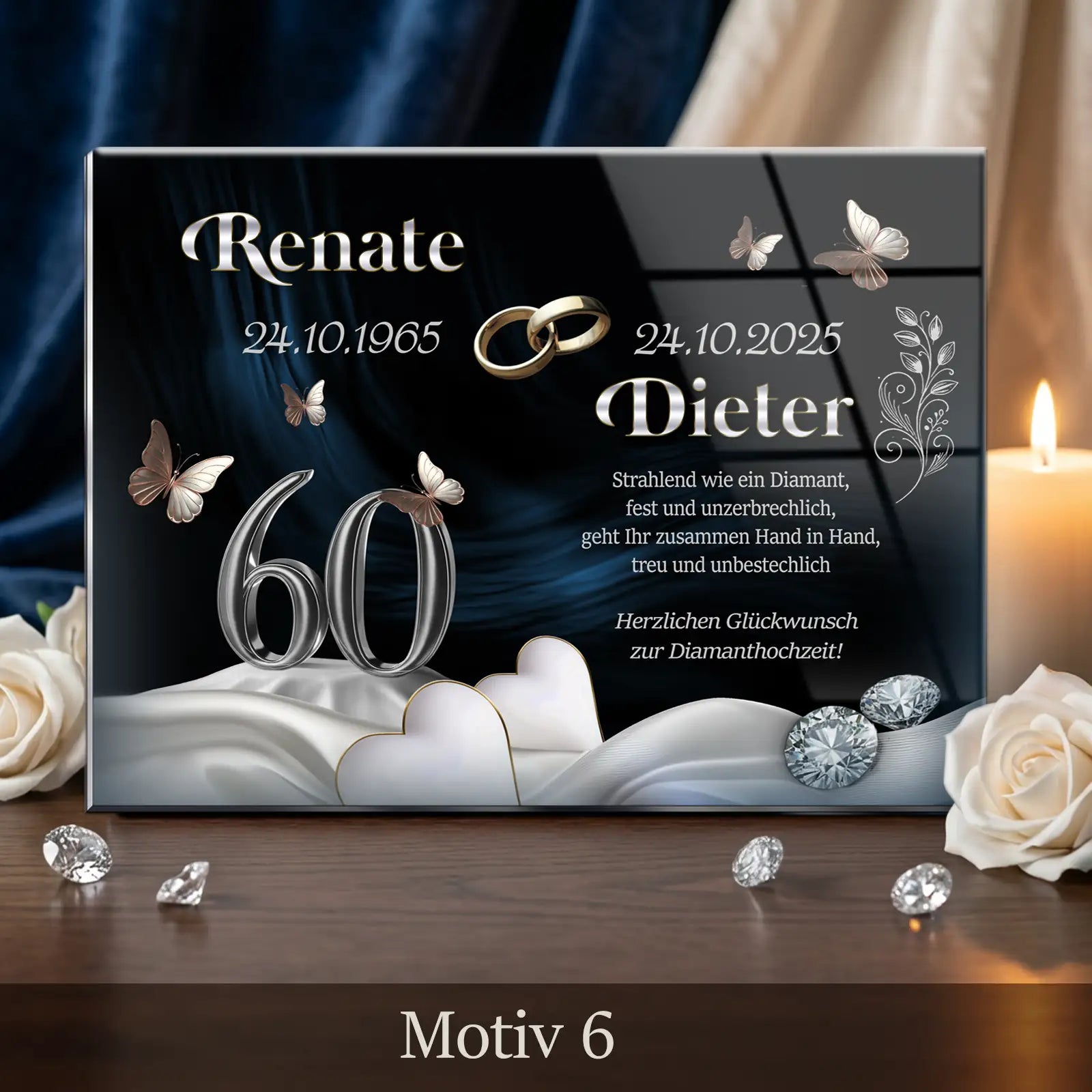 Geschenk zur Diamantenhochzeit. Personalisiertes Acrylglasbild zum 60. Hochzeitstag für Eltern oder Großeltern