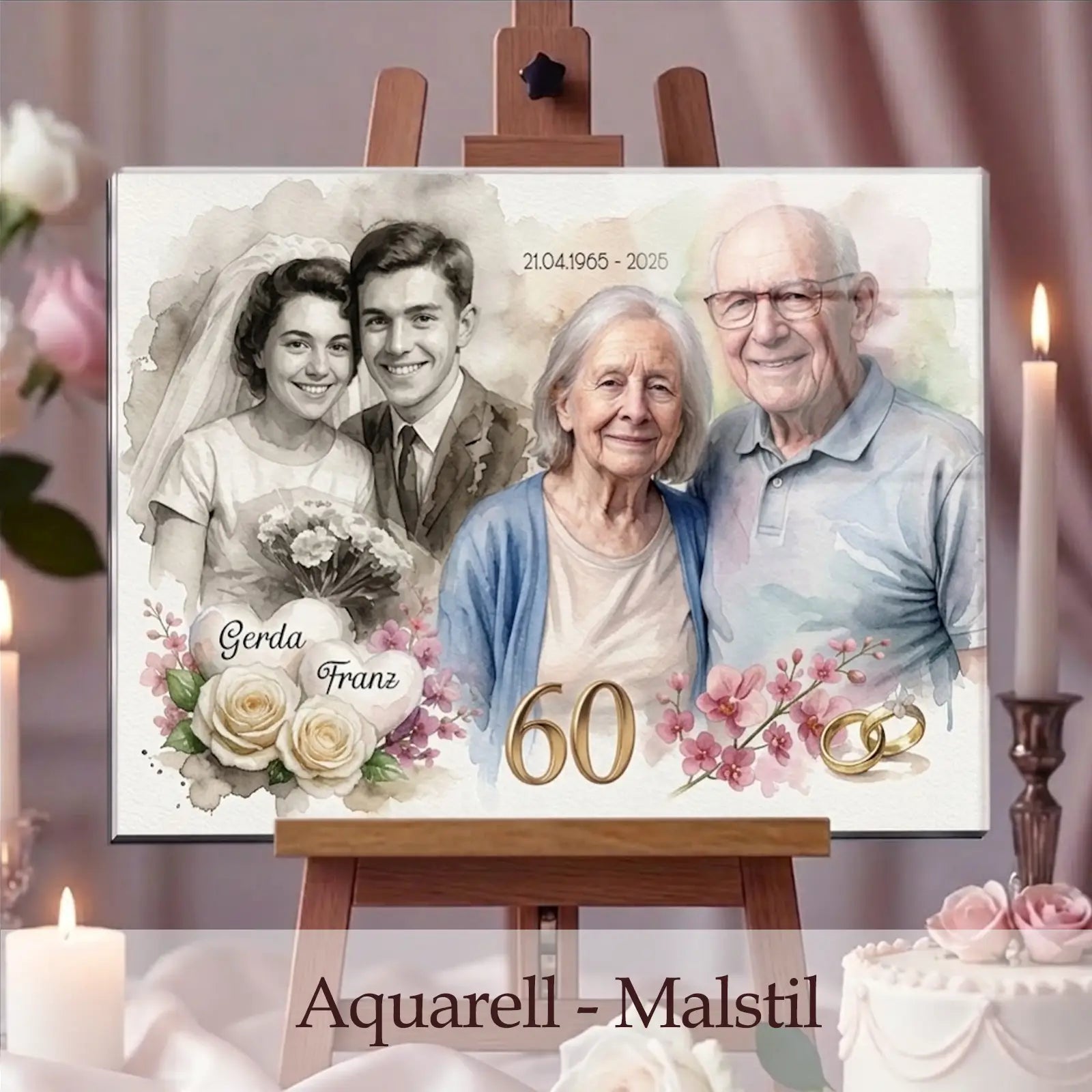 Personalisiertes Acrylglas als Geschenk zur Diamantenen Hochzeit. Einzigartiges Geschenk mit Foto zum 60. Hochzeitstag.