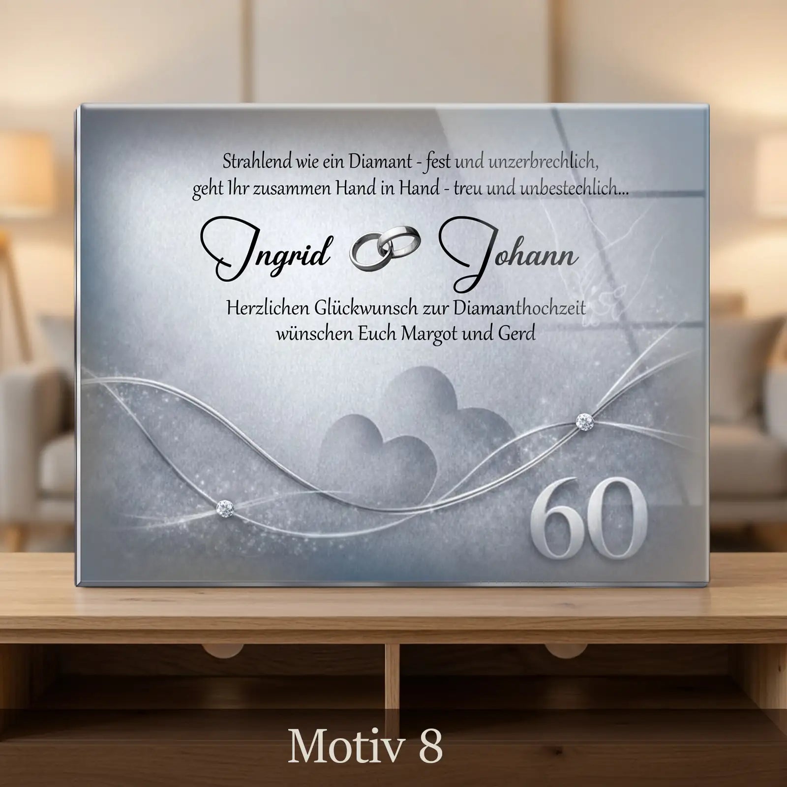 Exklusives Geschenk zur Diamanthochzeit. Personalisiertes Acrylglasbild zum 60. Hochzeitstag als besondere Erinnerung