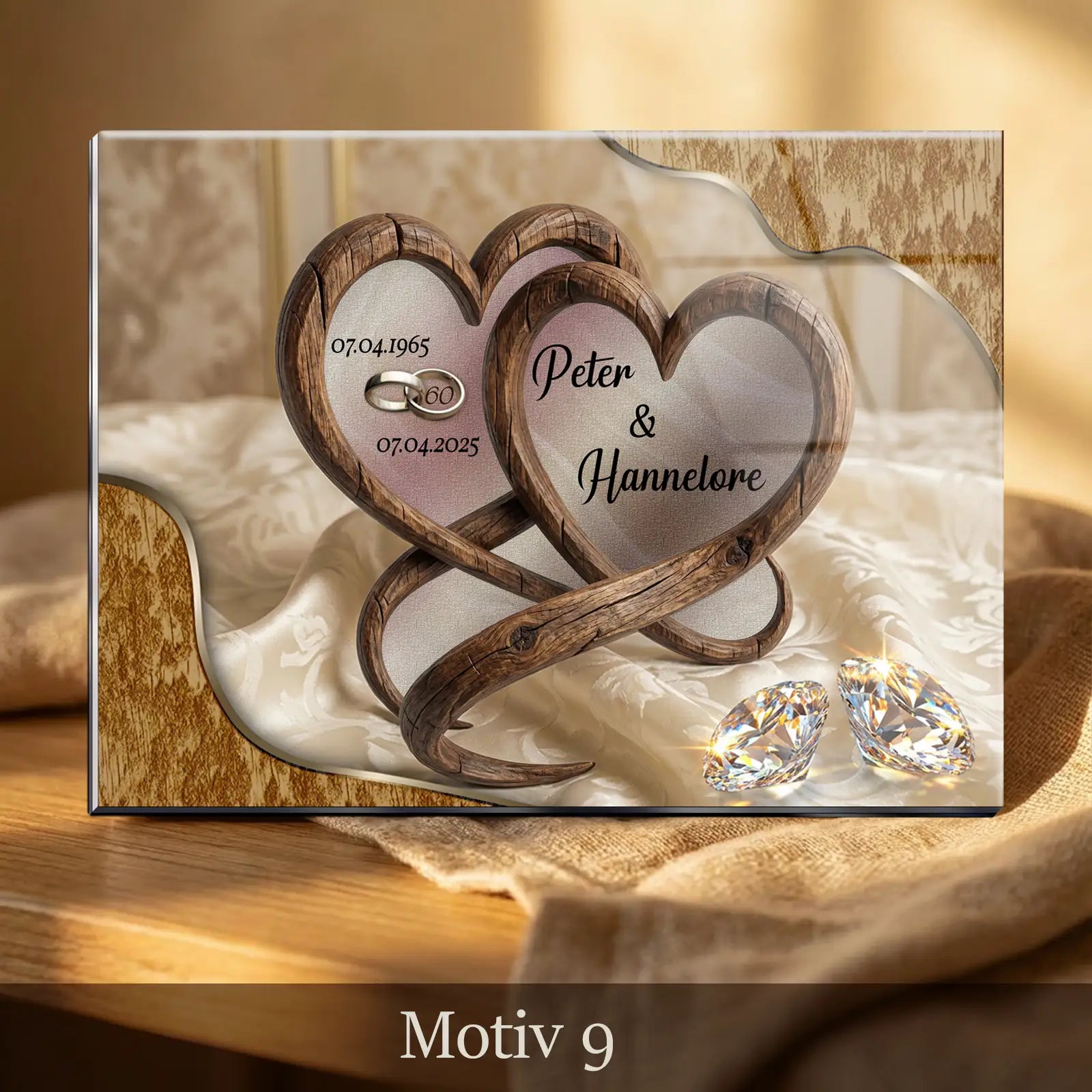 Geschenk zur Diamanthochzeit. Personalisiertes Acrylglasbild zum 60. Hochzeitstag mit individueller Gestaltung