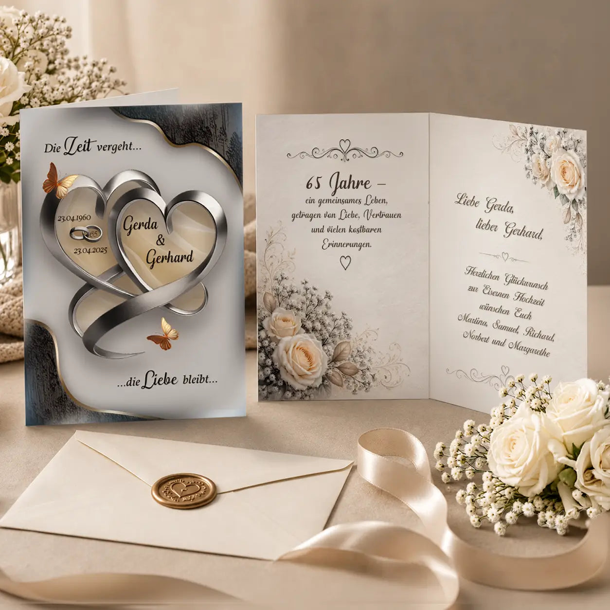 Geschenk zur Eisernen Hochzeit – Grußkarte zum 65. Hochzeitstag
