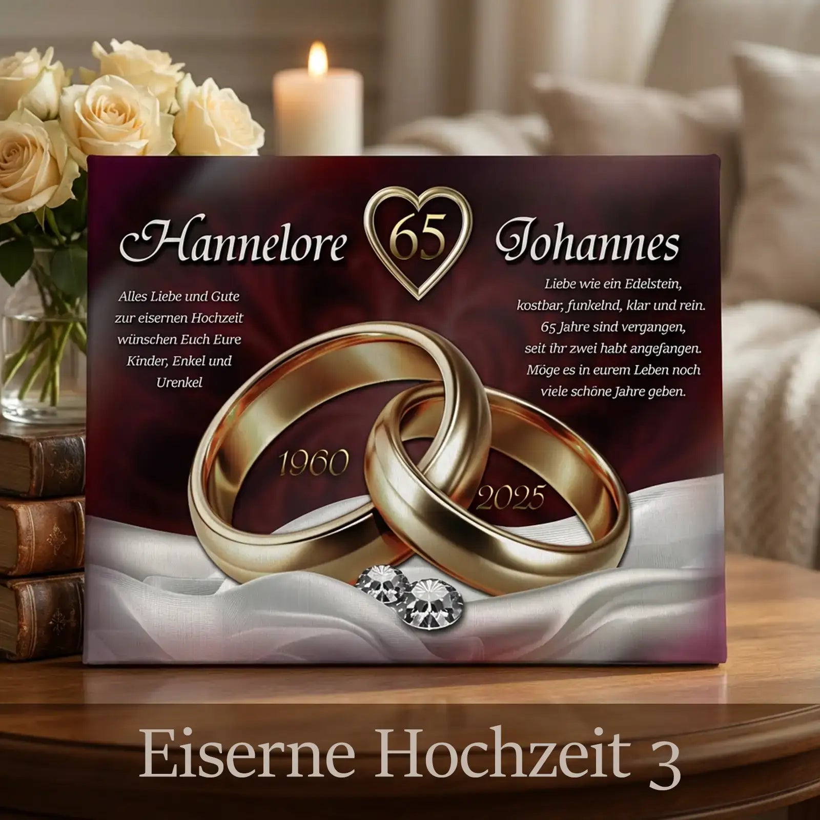 Geschenk zur Eisernen Hochzeit - Personalisierte Leinwand zum 65. Hochzeitstag- Motiv3
