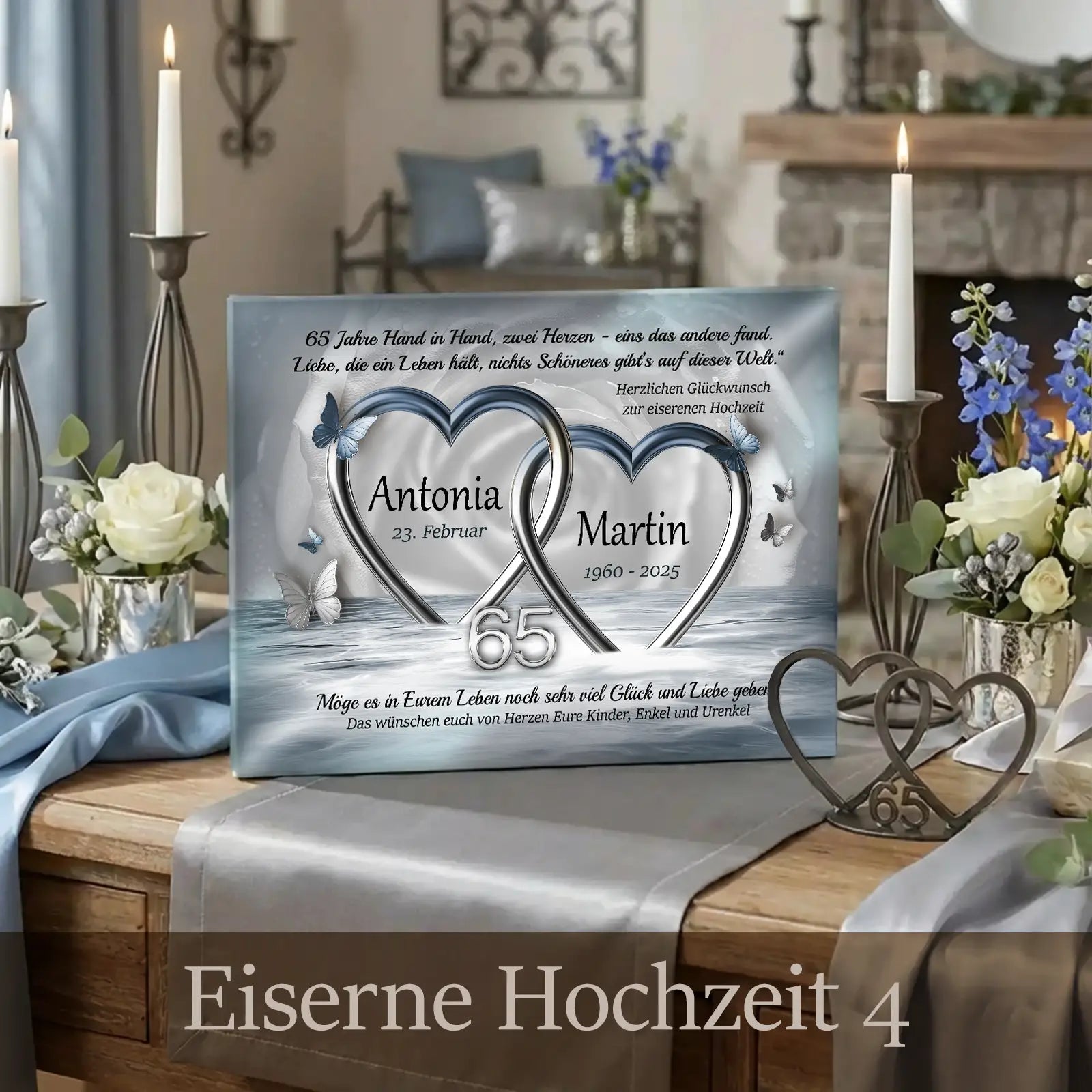 Geschenk zur Eisernen Hochzeit - Personalisierte Leinwand zum 65. Hochzeitstag- Motiv4