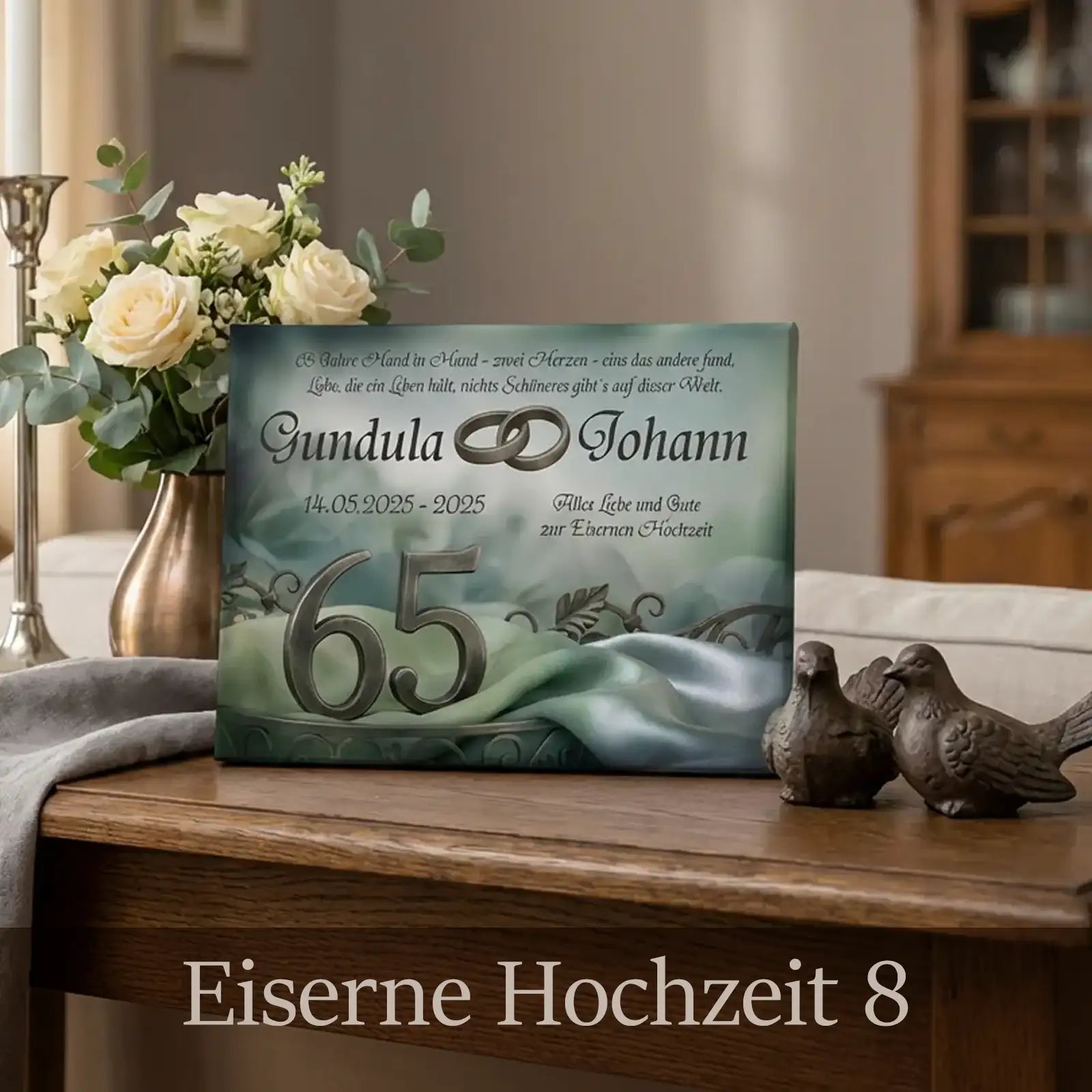Geschenk zur Eisernen Hochzeit - Personalisierte Leinwand zum 65. Hochzeitstag- Motiv8