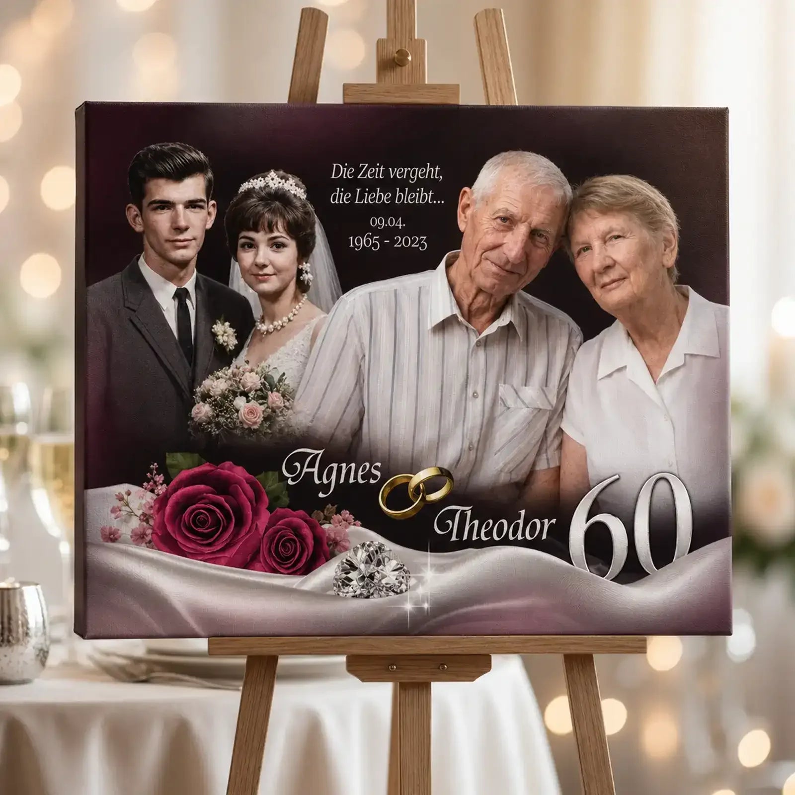Geschenk zum 60. Hochzeitstag: Personalisiert mit Fotos von damals und heute, Namen, Datum und liebevoller Botschaft