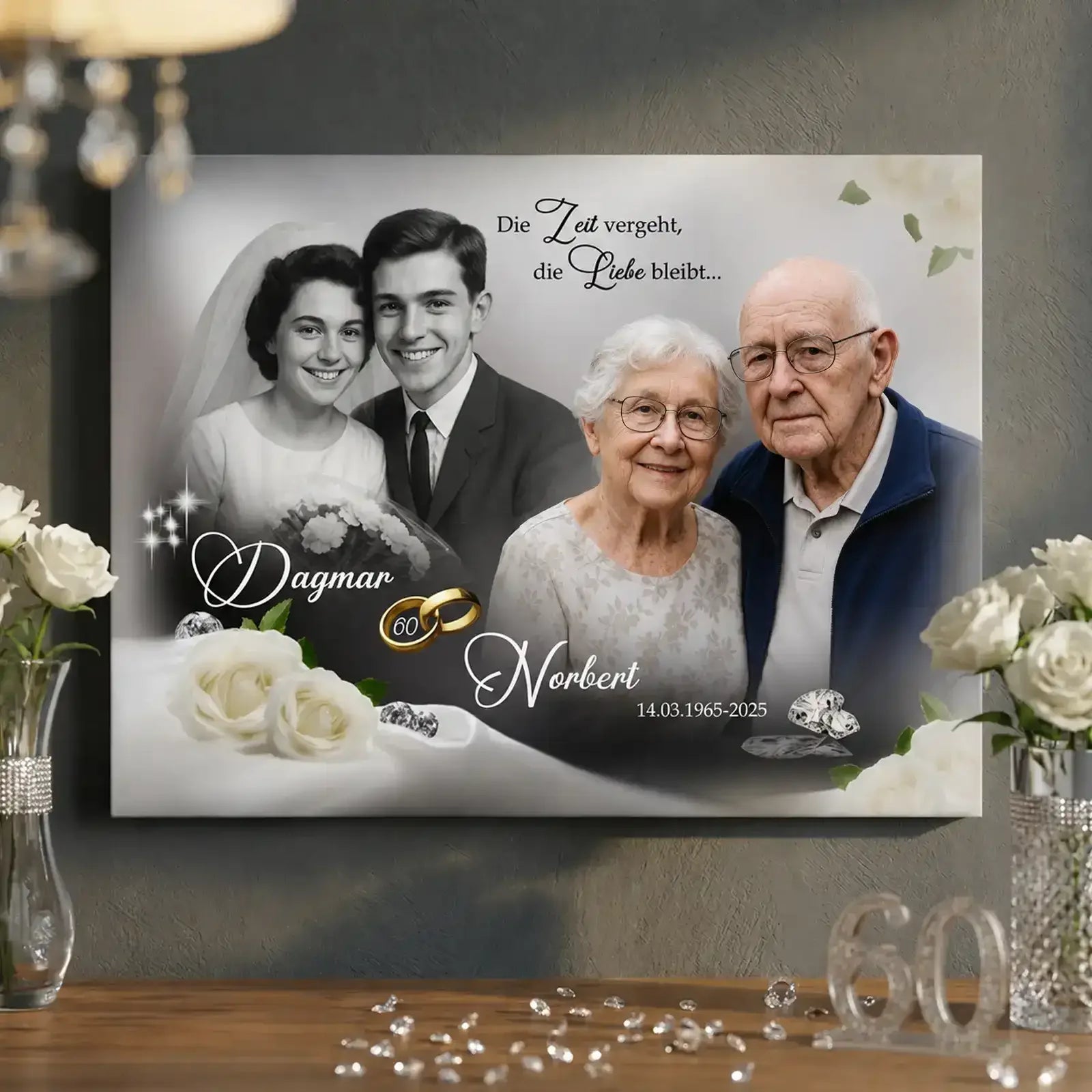 Geschenk zum 60. Hochzeitstag: Individuell mit Fotos von damals und heute, Namen, Datum und persönlicher Botschaft