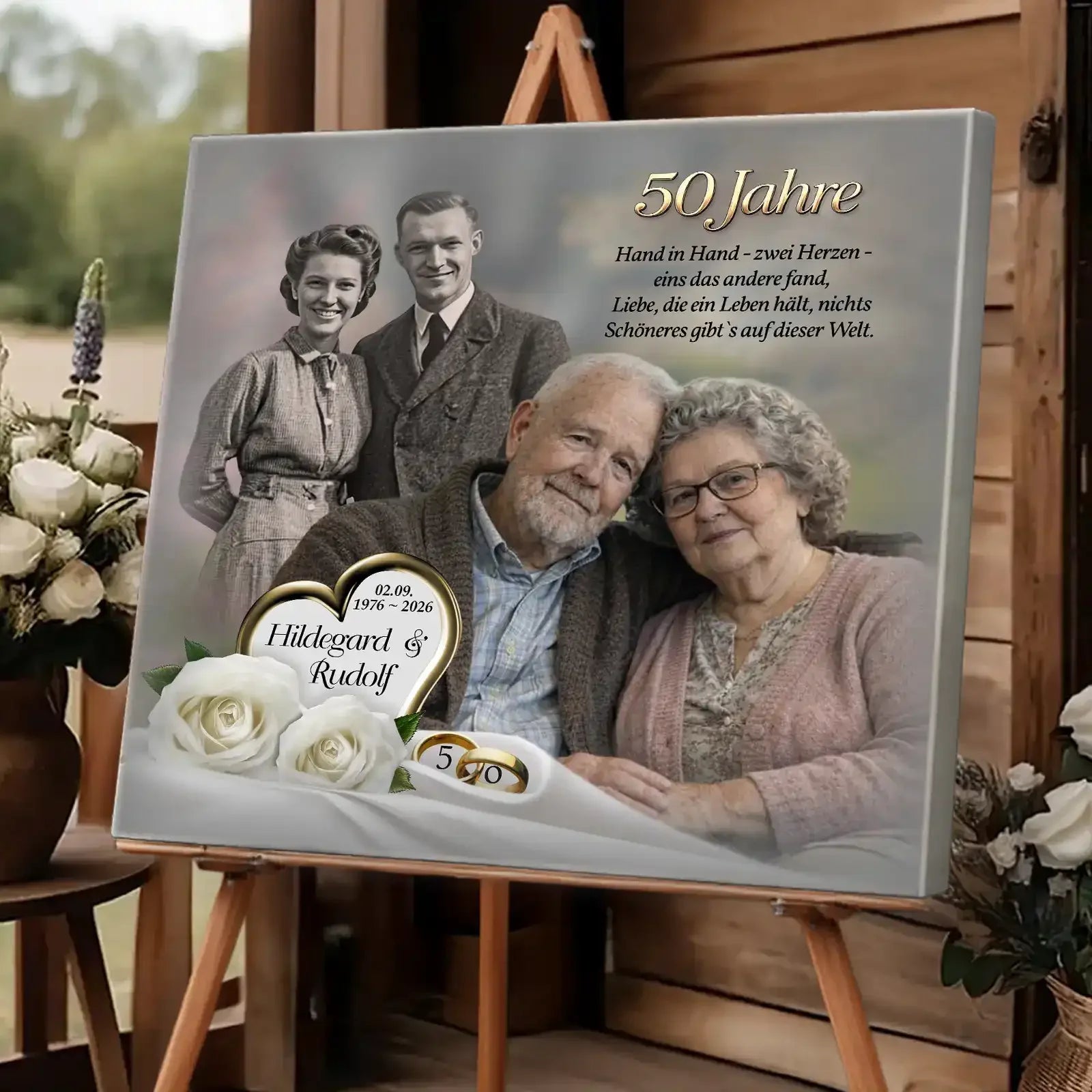 Personalisierte Leinwand zur Goldenen Hochzeit mit Foto, Namen und Datum – Geschenk zum 50. Hochzeitstag