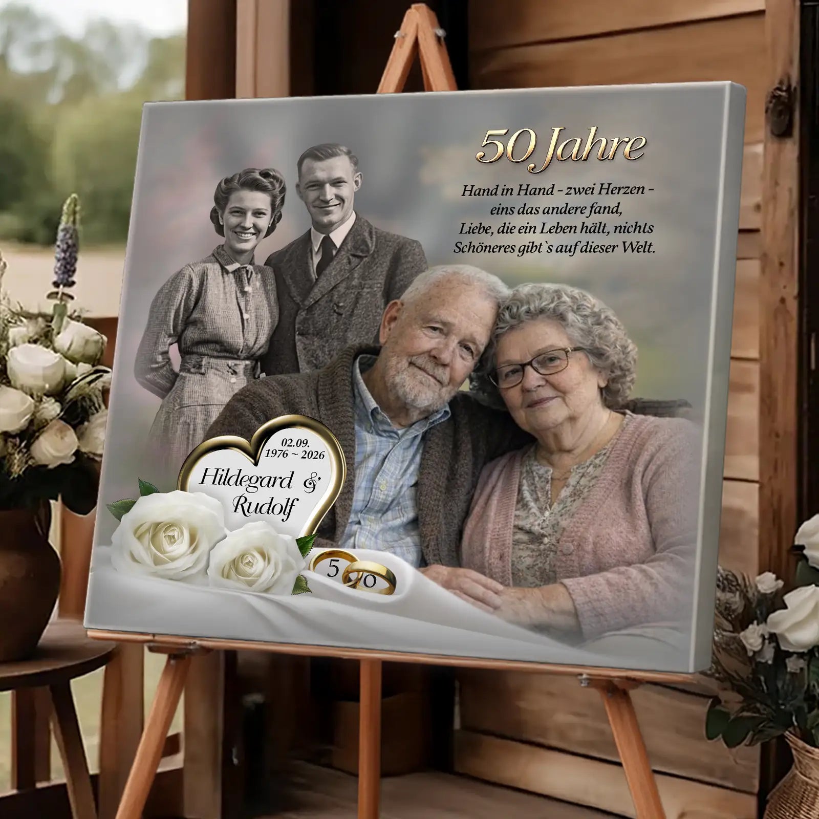 Personalisierte Leinwand zur Goldenen Hochzeit mit Foto, Namen und Datum – Geschenk zum 50. Hochzeitstag