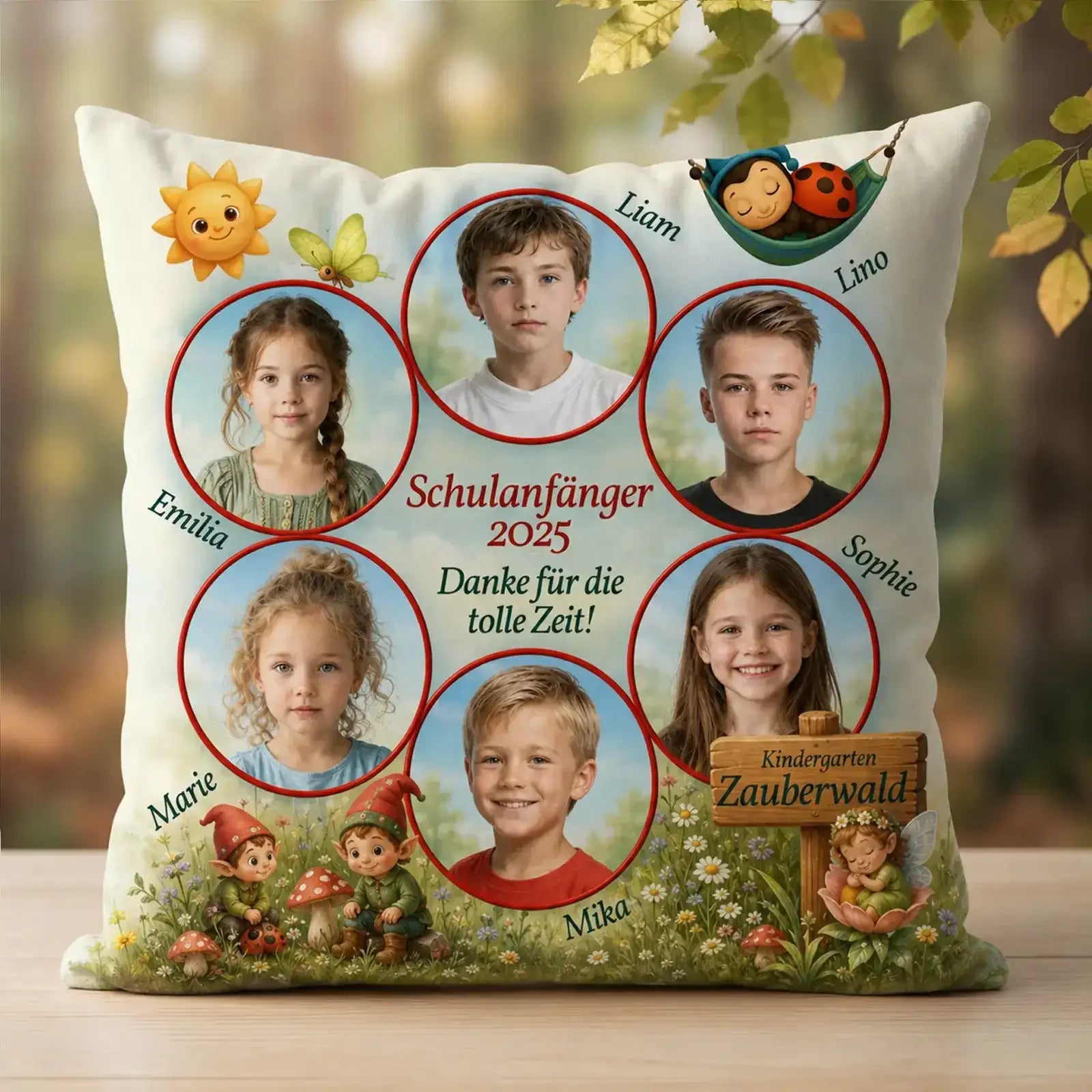 Geschenk für Erzieherinnen: liebevolles Fotokissen mit Schulanfängern 2025 - Erinnerung mit Herz