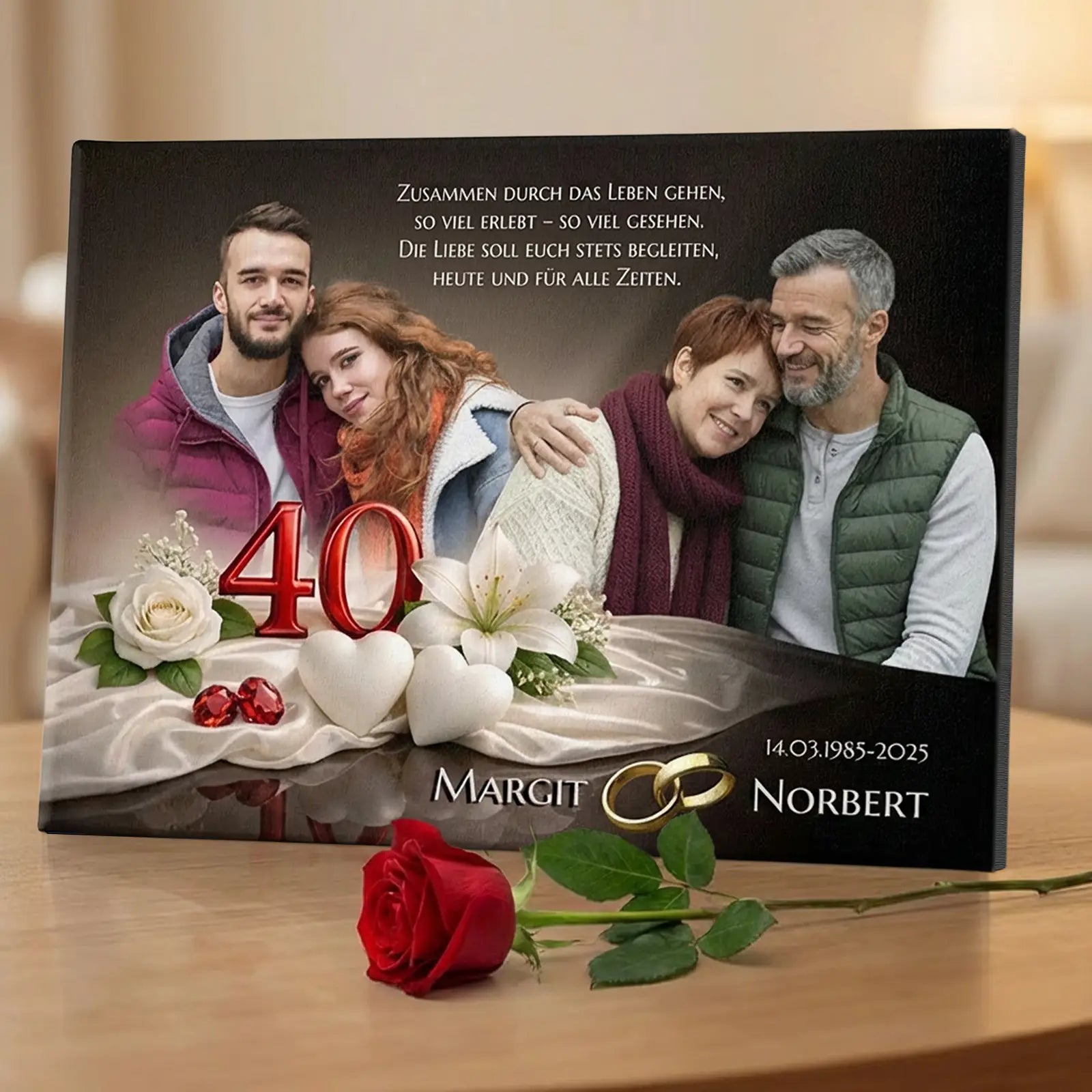 Rubinhochzeit - Personalisierte Leinwand mit Foto von damals und heute. Edles Geschenk zum 40. Hochzeitsag.