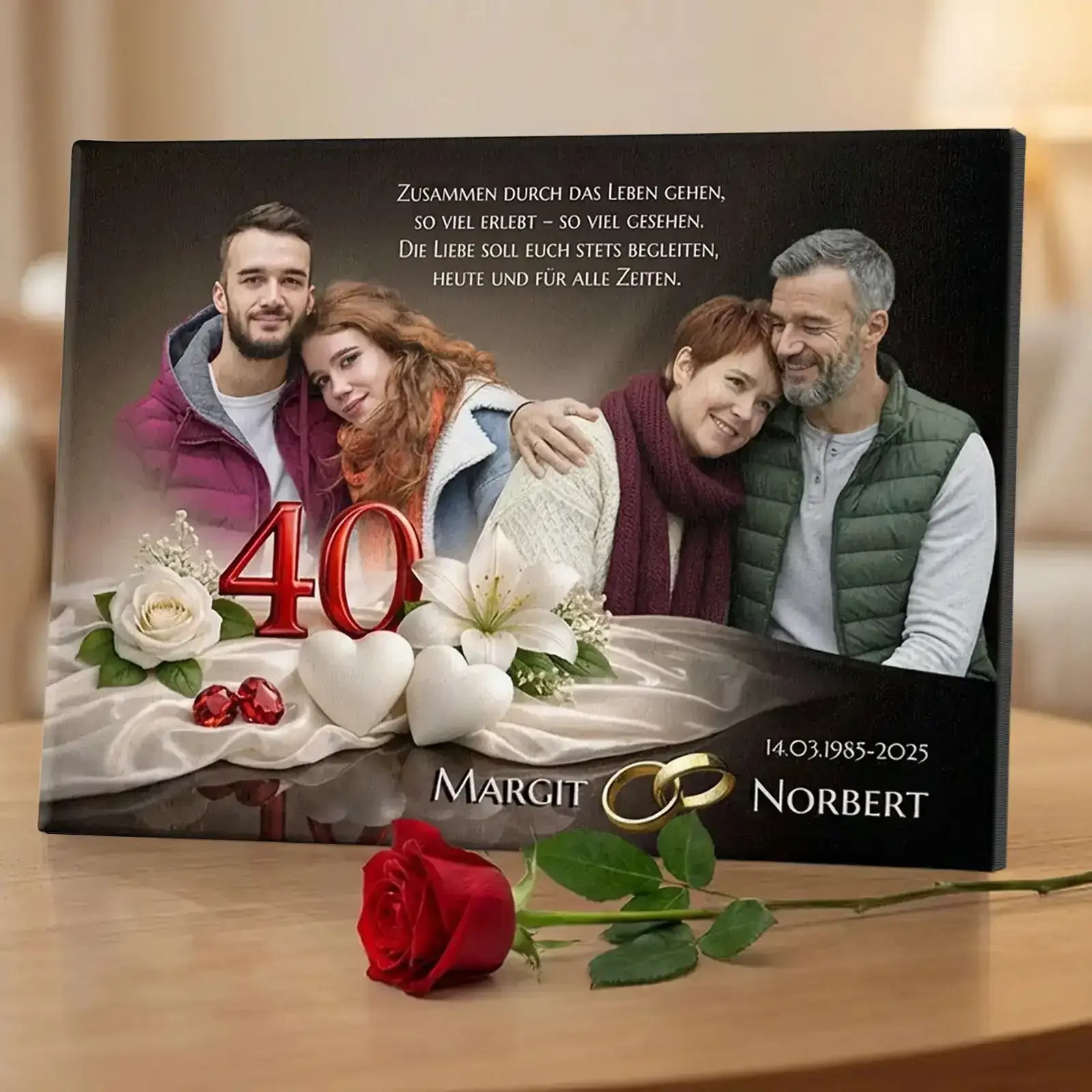Rubinhochzeit - Personalisierte Leinwand mit Foto von damals und heute. Edles Geschenk zum 40. Hochzeitsag.