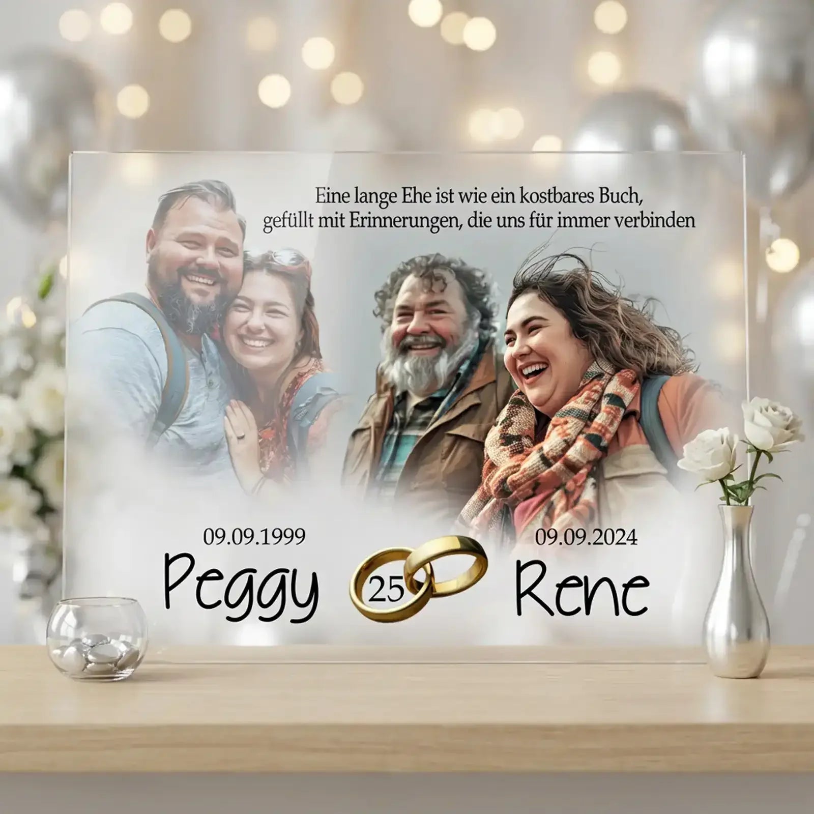 Exklusives Geschenk zur Silbernen Hochzeit – persönliches Acrylglasbild zum 25. Hochzeitstag, Peggy uind Rene