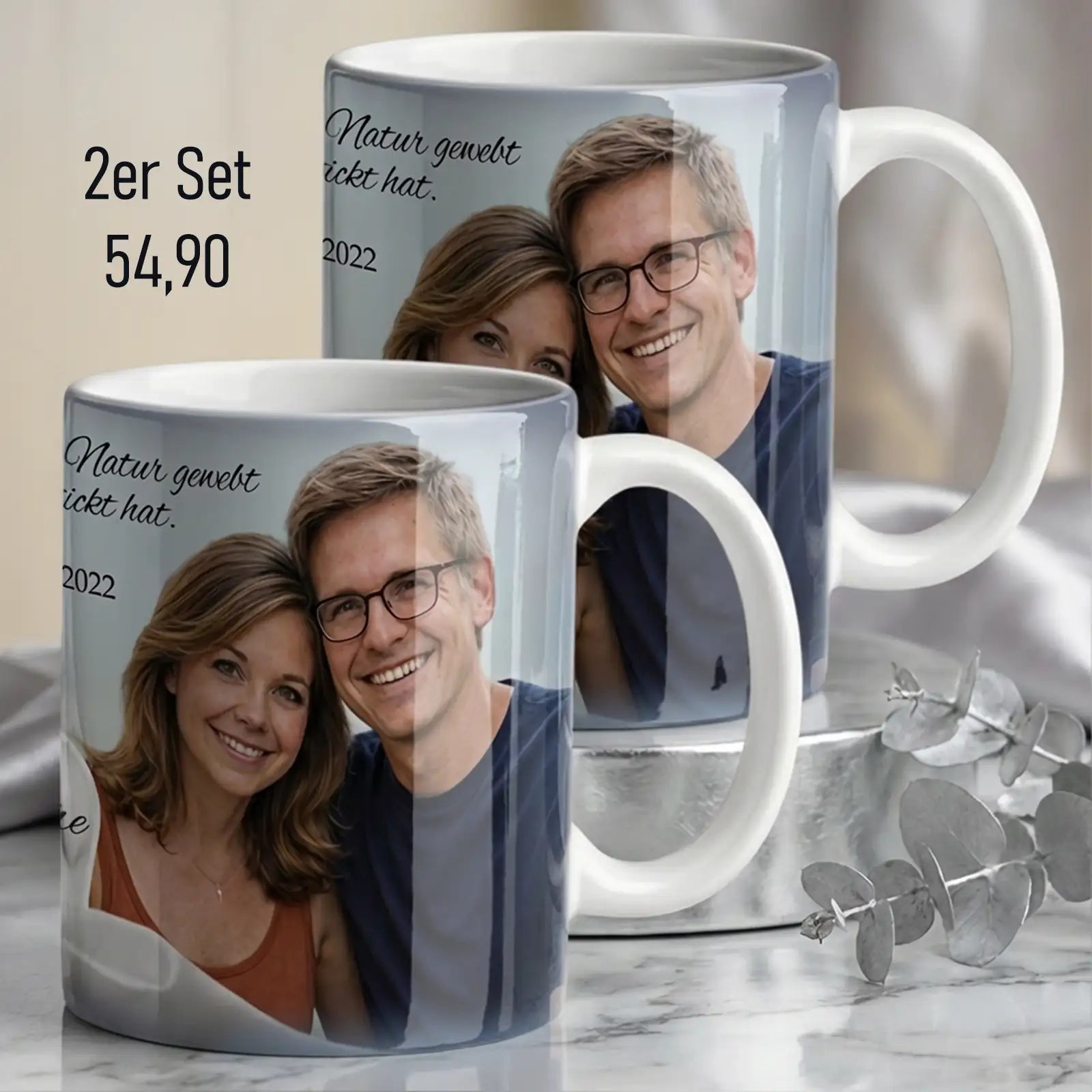 Geschenk zur Silbernen Hochzeit: Tasse mit Foto zum 25. Hochzeitstag, Andre und Anna