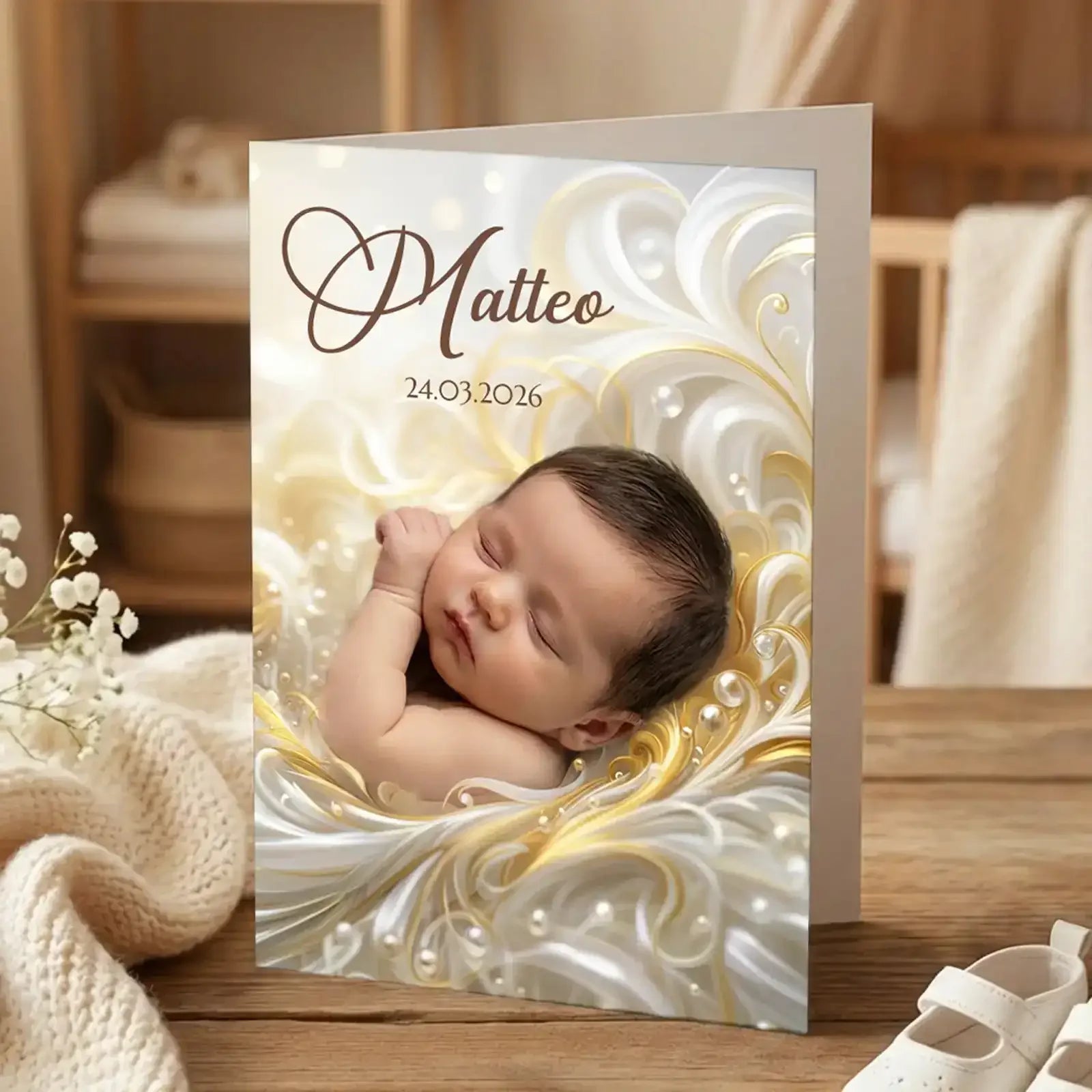 Grusskarte mit Foto als Geschenk zur Taufe. Bezauberndes Taufgeschenk für Paten, Großeltern und Freunde