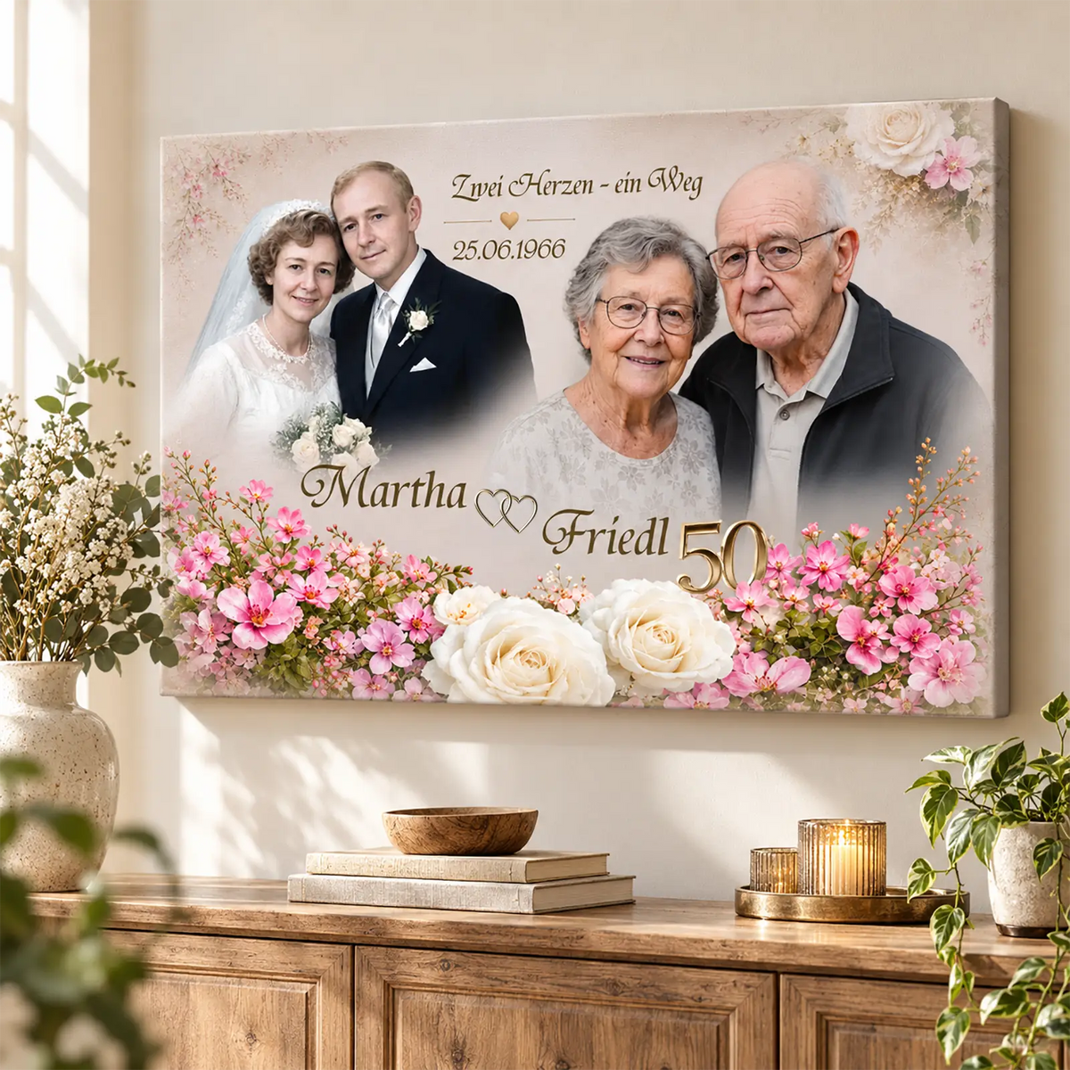 Personalisierte Leinwand zur Goldenen Hochzeit mit Foto, Namen und Datum – Geschenk zum 50. Hochzeitstag. Für echte Freude bei Eltern und Großeltern.