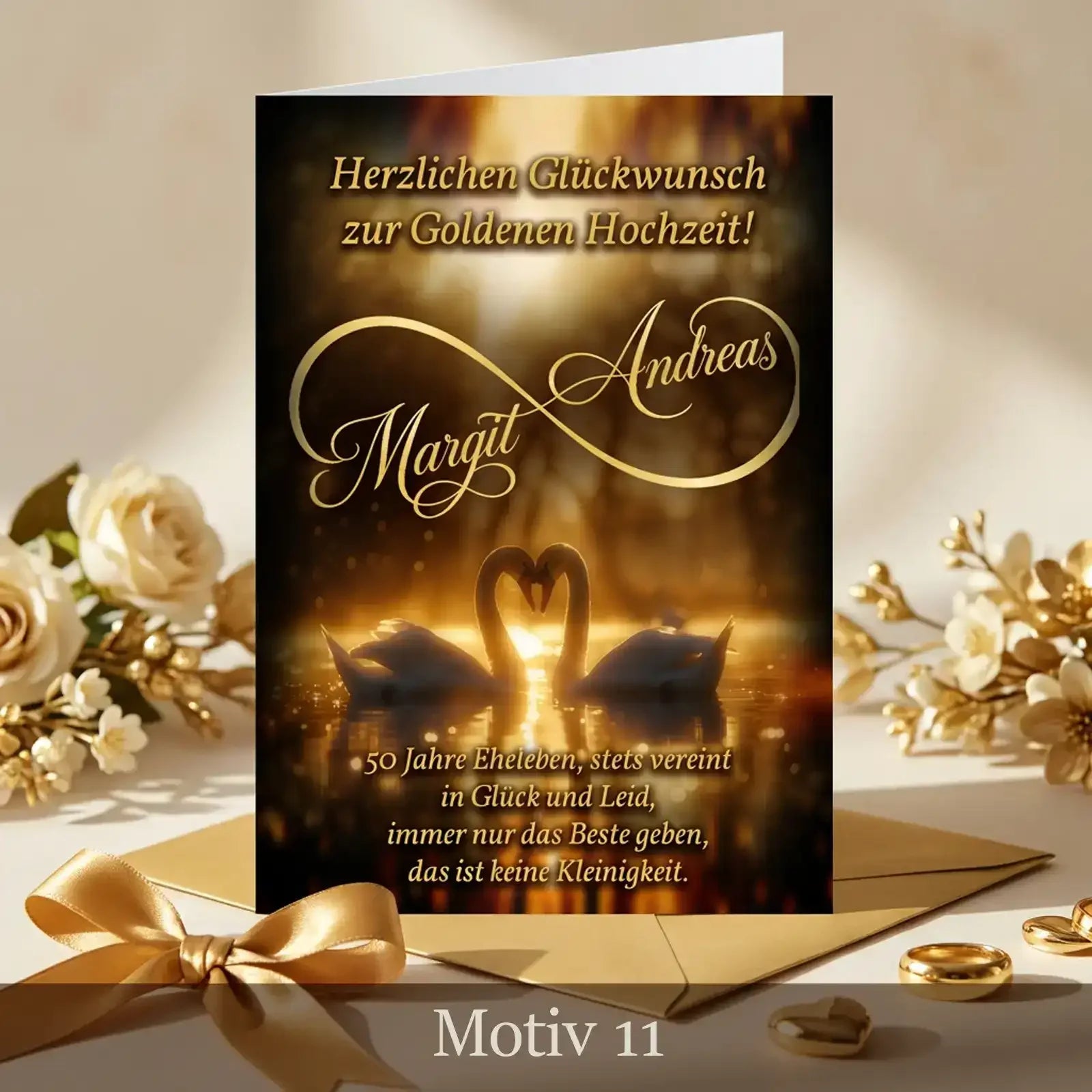 Individuell personalisierte Karte zur Goldenen Hochzeit mit Namen und Datum als hochwertiges Geschenk zum 50. Hochzeitstag