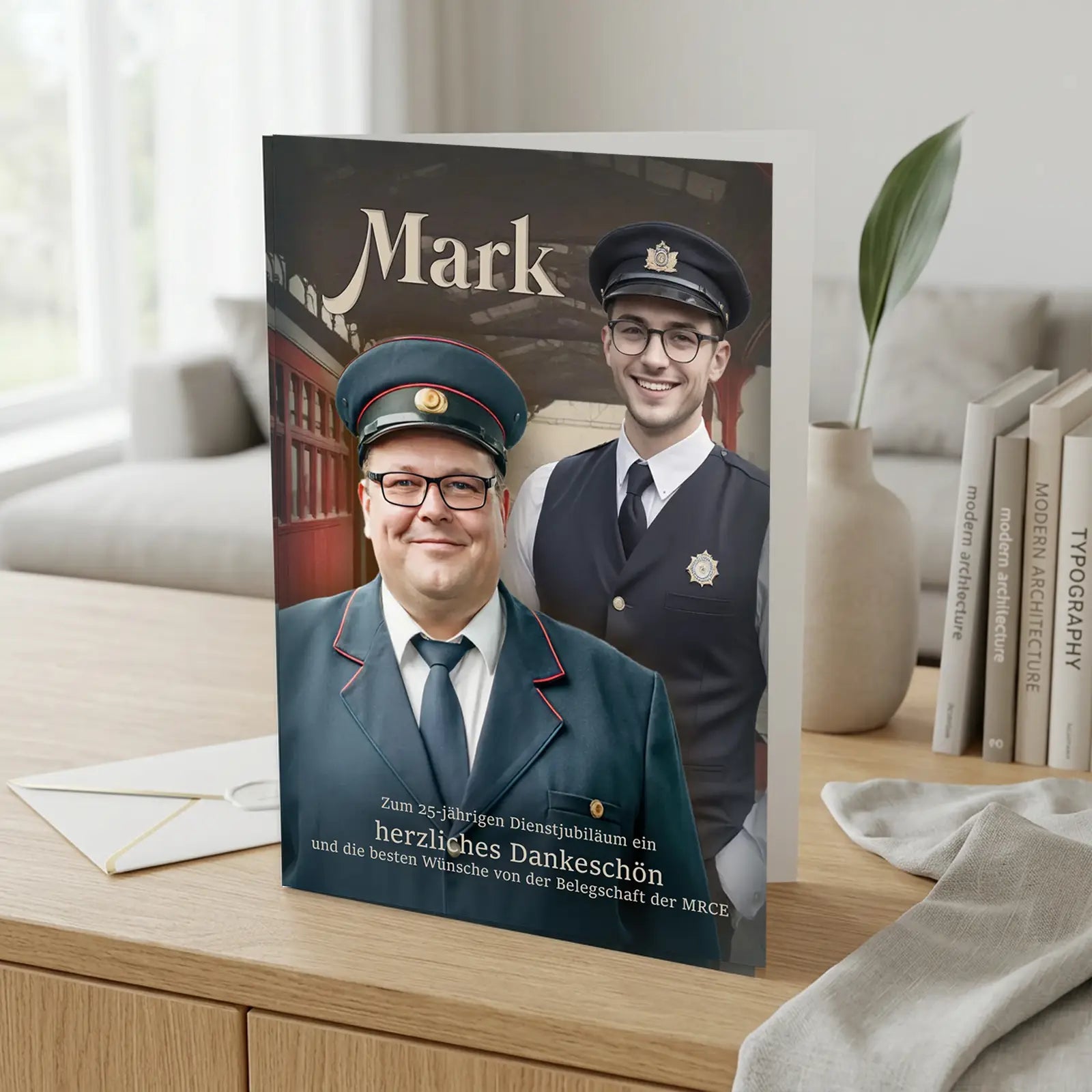 liebevoll gestaltete Grußkarte zum Dienstjubiläum, personalisiert mit Foto und Name als einzigartige Erinnerung