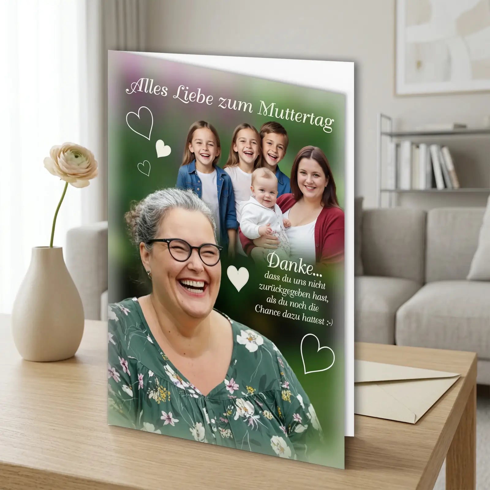 edle Glückwunschkarte mit Foto und Name, personalisiert als besonderes Geschenk zum Muttertag